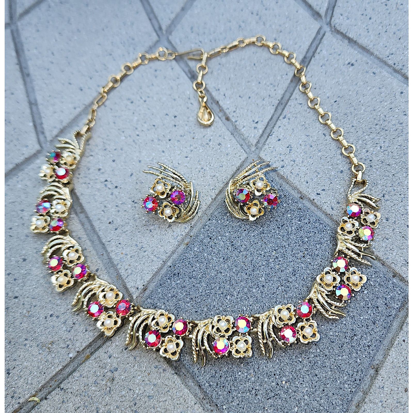 Designer VTG Signed Coro Aurora Borealis Rhinestone Demi Parure Set Size ONE SIZE - 3 Thumbnail
