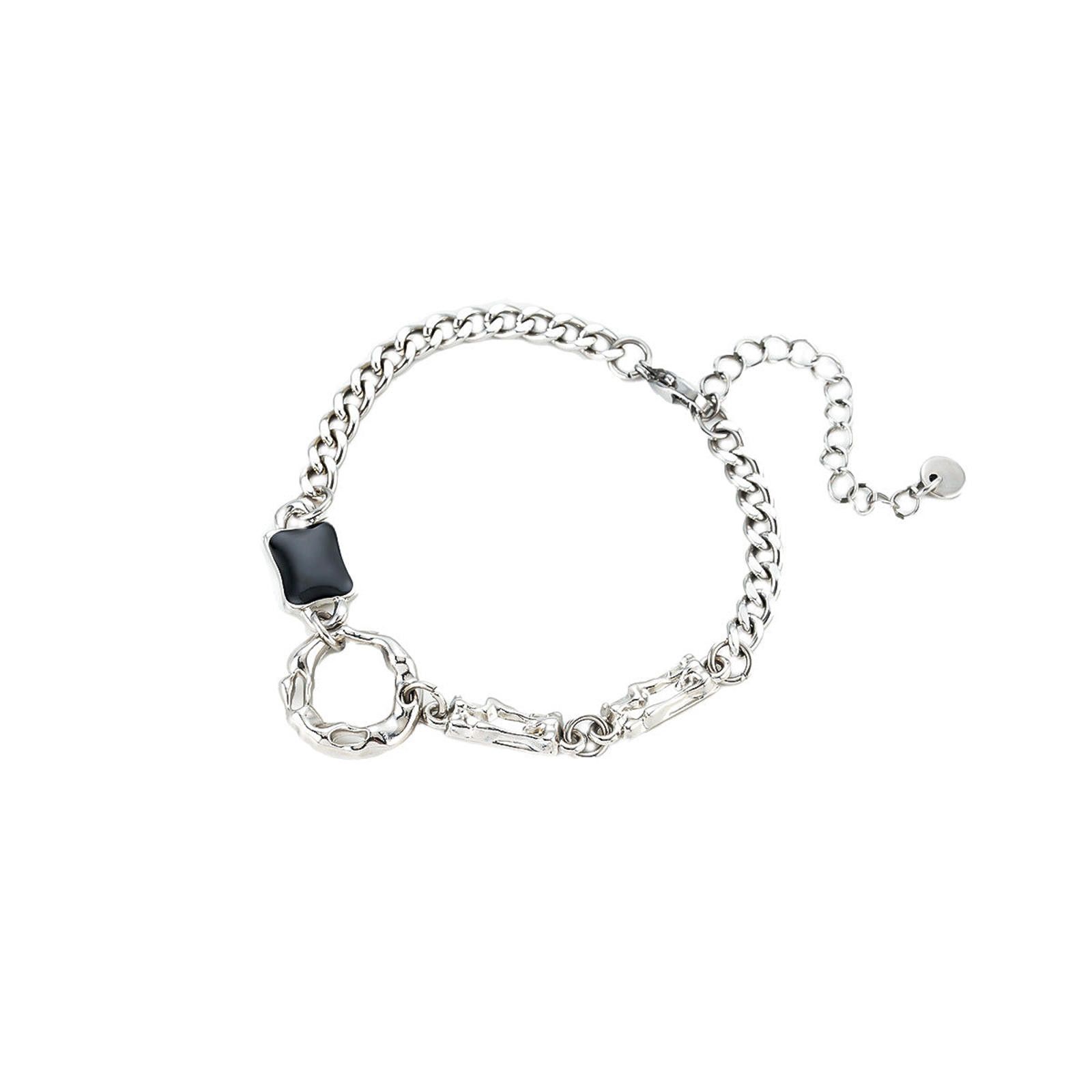 Jewelry Silver Chain Link Bracelet with Black Accent, Adjustable Size ONE SIZE - 4 Thumbnail