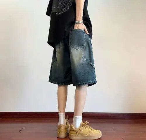 VIBE Men's washed distressed loose versatile denim shorts Size US 32 / EU 48 - 4 Thumbnail