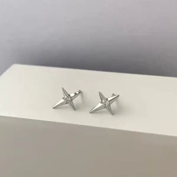 Japanese Brand 925 Silver Plated CZ Star Stud Earrings for Men Women Size ONE SIZE - 4 Thumbnail