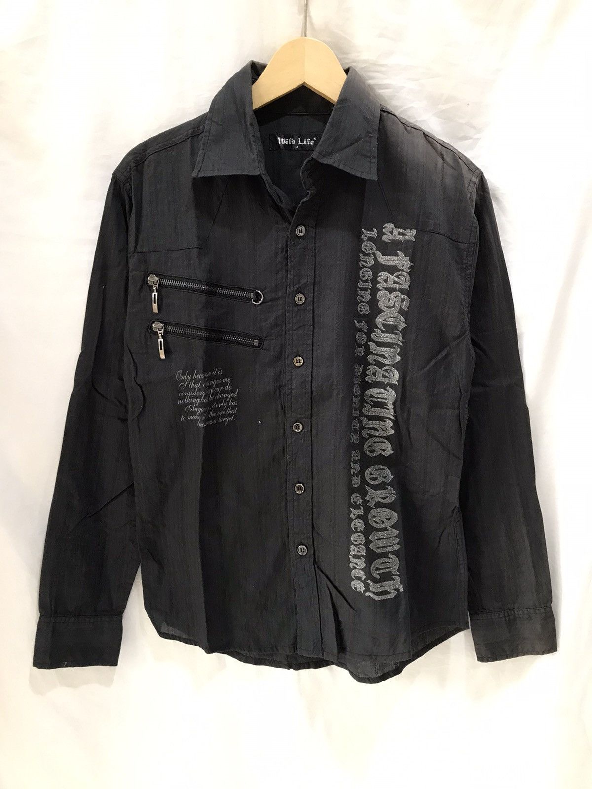 image of 14Th Addiction x Kmrii Japan Wild Life Western Poem Shirt in Faded Black, Men's (Size Medium)