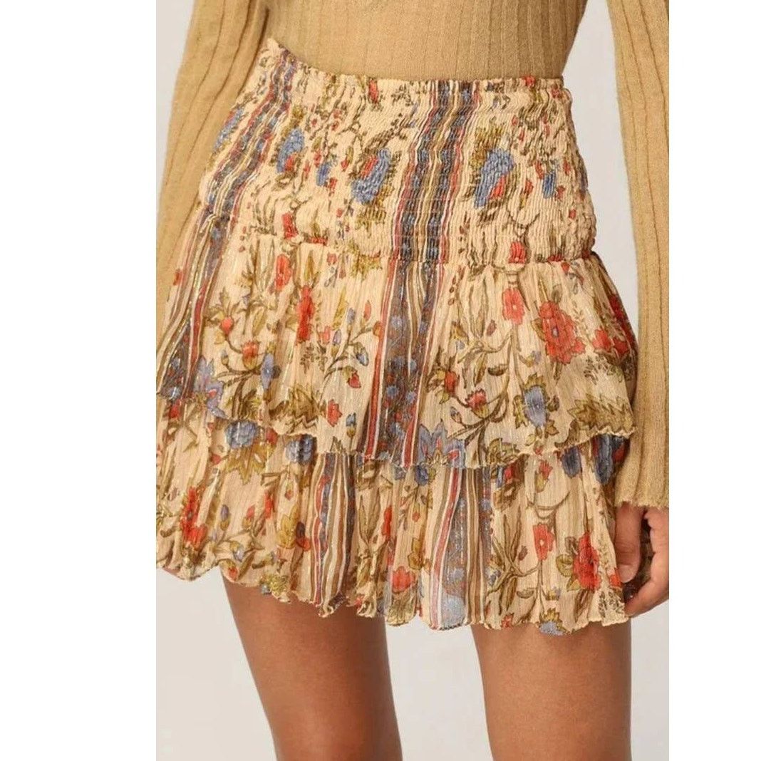 Anthropologie New Anthropologie MES DEMOISELLES Floral Tiered Mini Skirt Size 27" / US 4 / IT 40 - 1 Thumbnail
