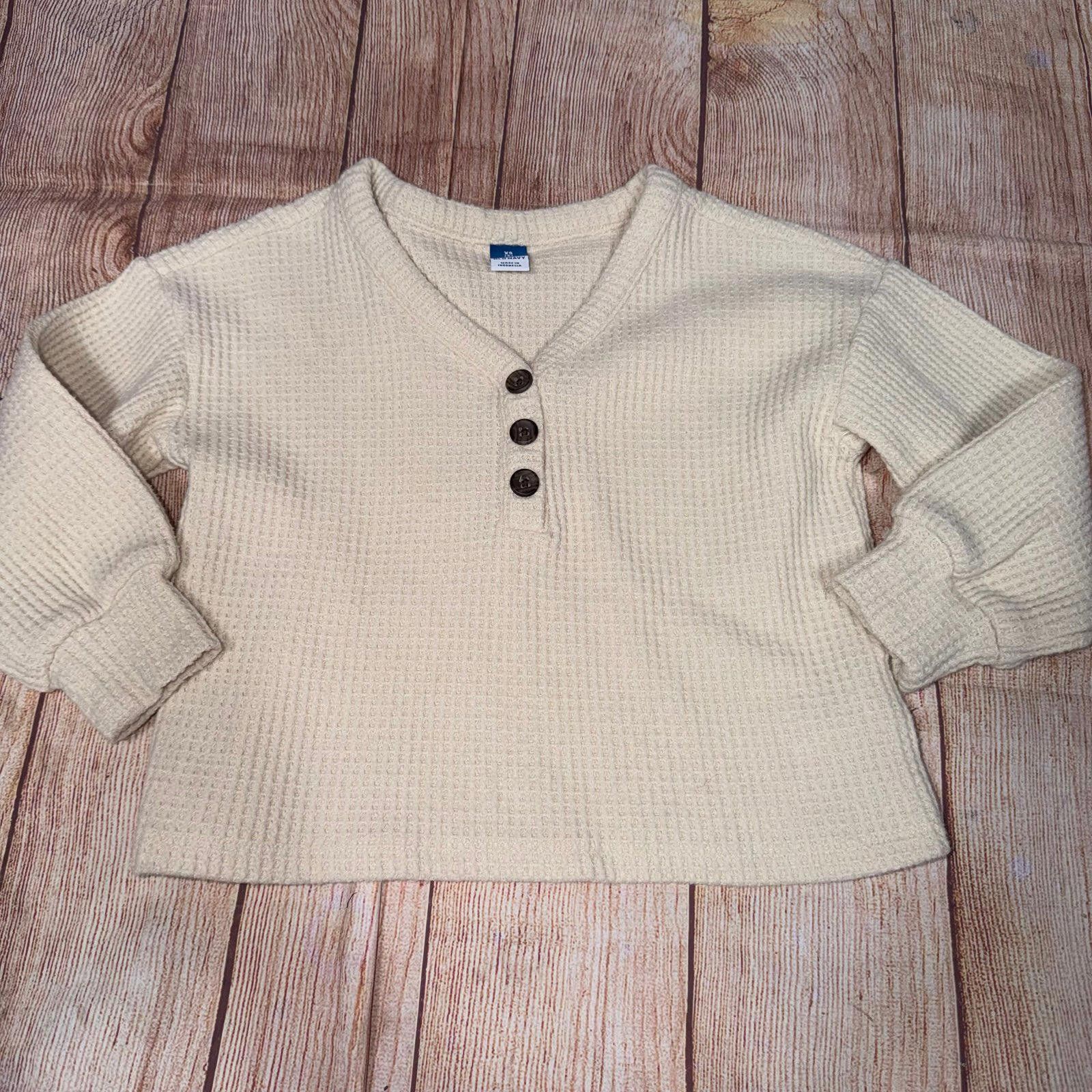 Old Navy Old Navy Cream Waffle Knit Henley Sweater XS (5) Size ONE SIZE - 1 Thumbnail