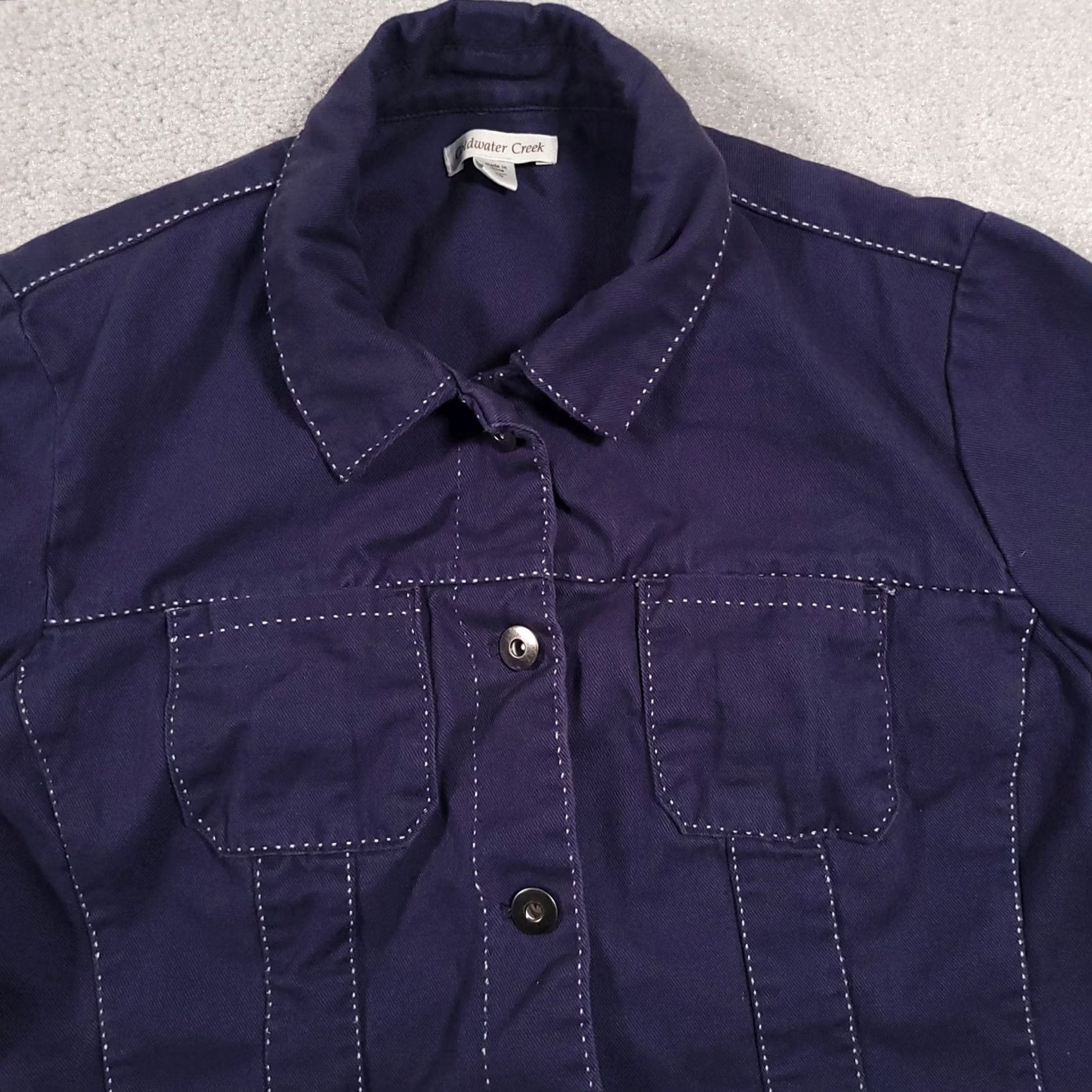 Coldwater Creek Coldwater Creek Denim Jacket Women's 20 Blue Contrasting White Pick Stitch Jacket Women Plus Size 20 Blue Stitching Pockets Modern Casual Size 3XL / US 20-22 - 3 Thumbnail
