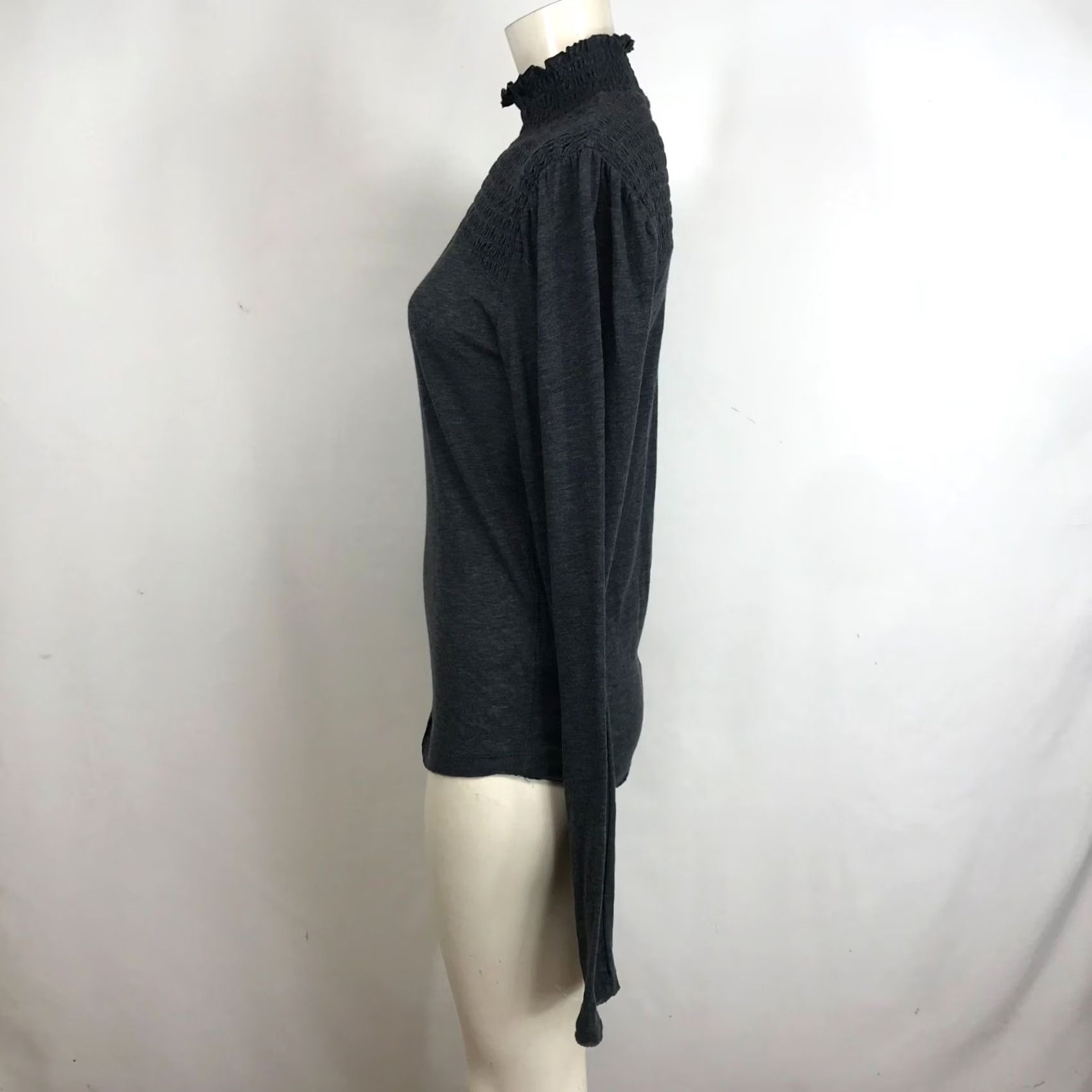 Vintage WE THE FREE Women's Large Gray Long Sleeve High Neck Smocked Top Shirt Size L / US 10 / IT 46 - 6 Thumbnail