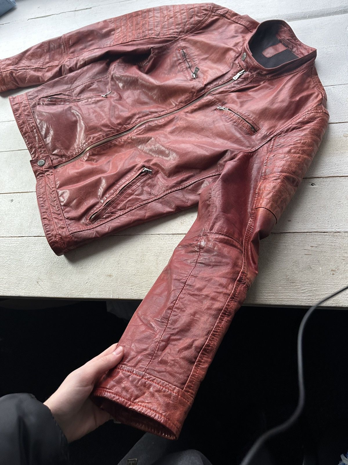 Gypsy 🚨VNTG LEATHER JACKET AVANT GARDE ASYMMETRICAL BROWN MOTO Size US XL / EU 56 / 4 - 9 Thumbnail
