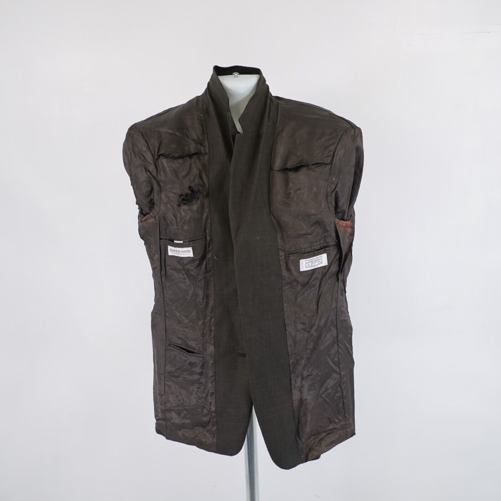 Designer Gianfranco Ruffini Italy Brown Check Super 100S Worsted Woo Size 38R - 13 Thumbnail