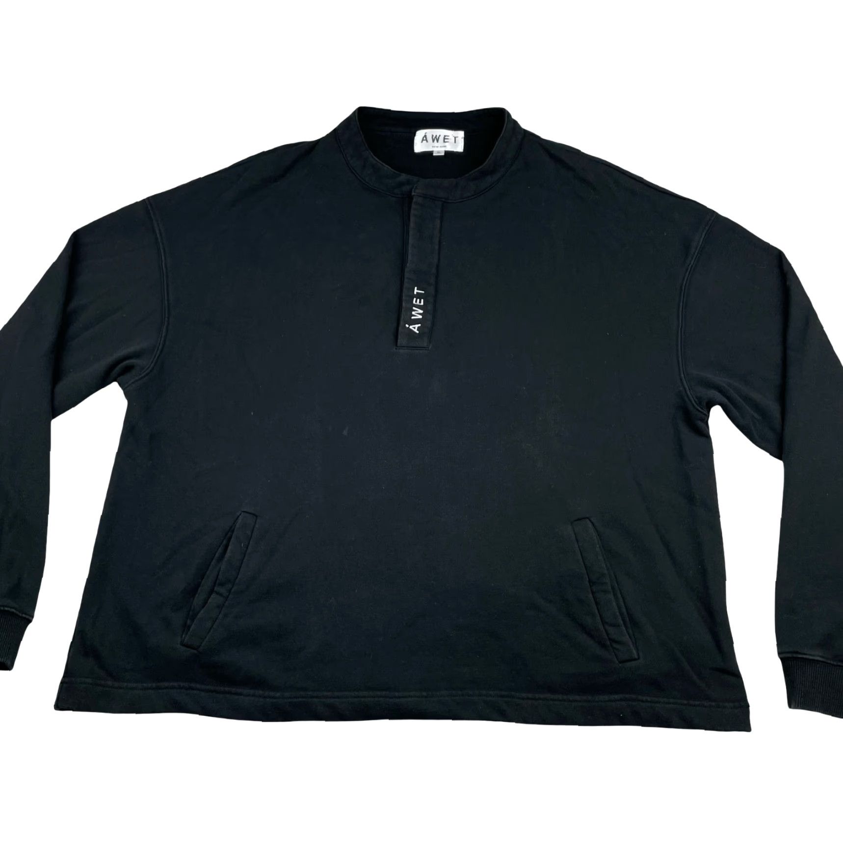 Vintage Awet Men’s Sweatshirt Pullover Embroidered Henley Black XL Mens Size US XL / EU 56 / 4 - 2 Thumbnail