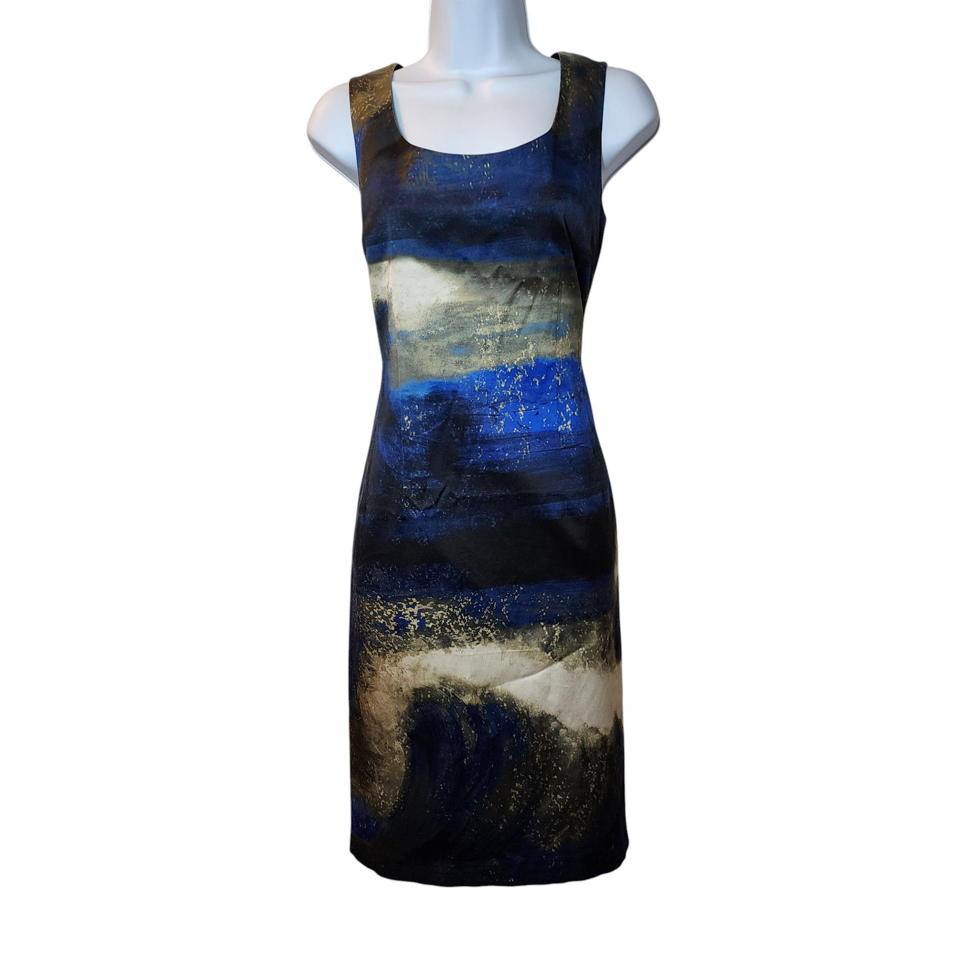 Lafayette 148 Sheath Abstract Blue Black Gold Size 4 Lafayette 148 Size S / US 4 / IT 40 - 1 Thumbnail