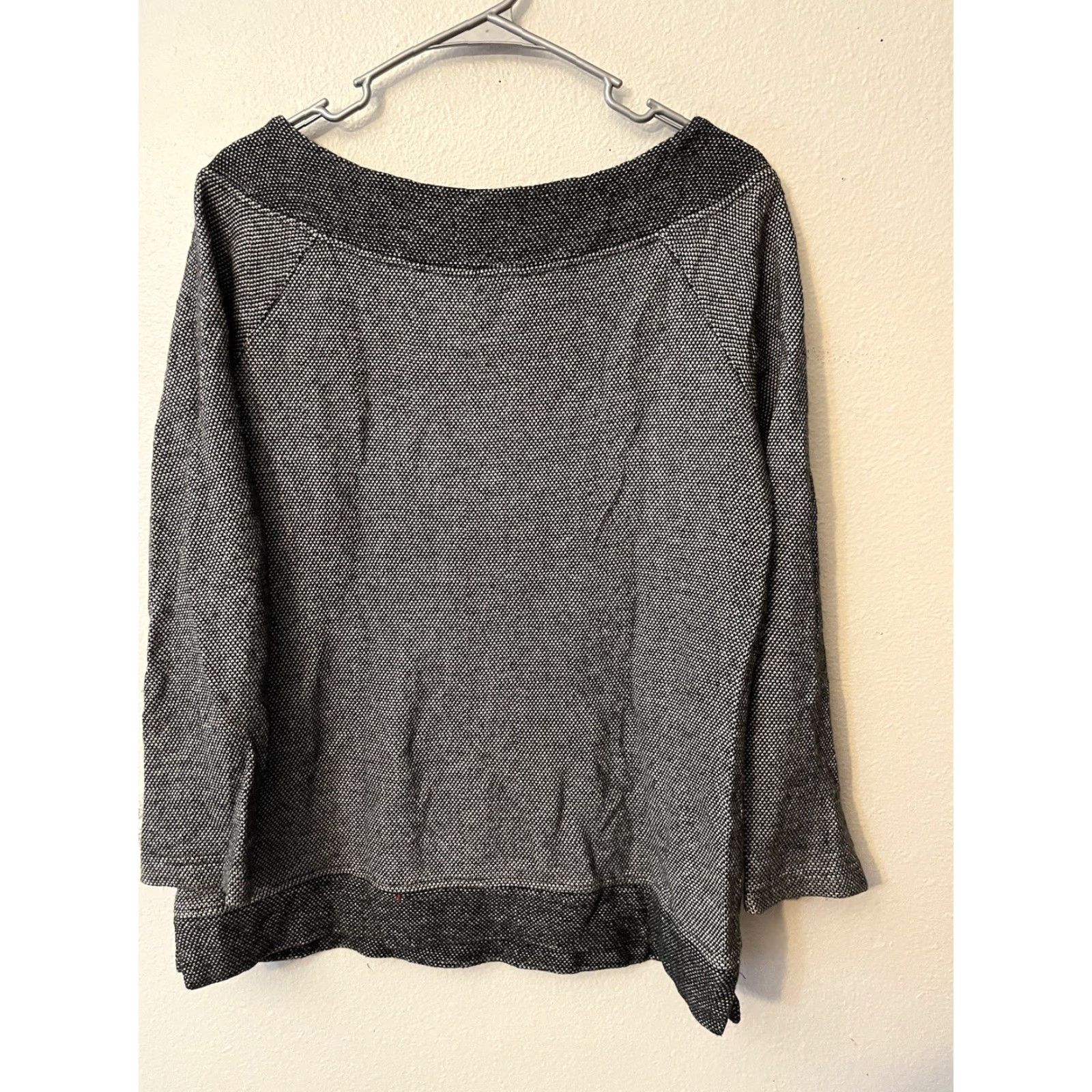 Ann Taylor Ann Taylor LOFT Black/Ivory Cotton Tweed Sweater/Top-Scoop Neck Zipper Trim-M Size M / US 6-8 / IT 42-44 - 2 Thumbnail