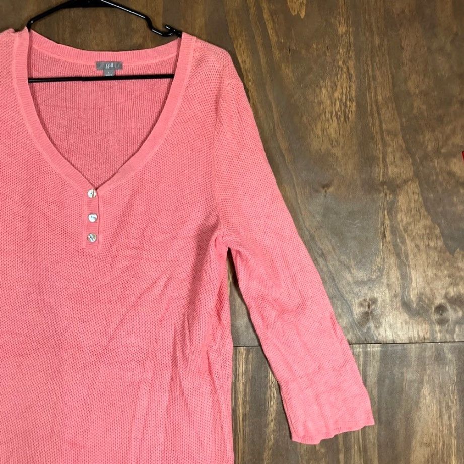 J. Jill J.Jill Womens Sweater Henley 3/4 Sleeve 100% Cotton Large Coral Knit V-Neck Shirt Size L / US 10 / IT 46 - 5 Thumbnail
