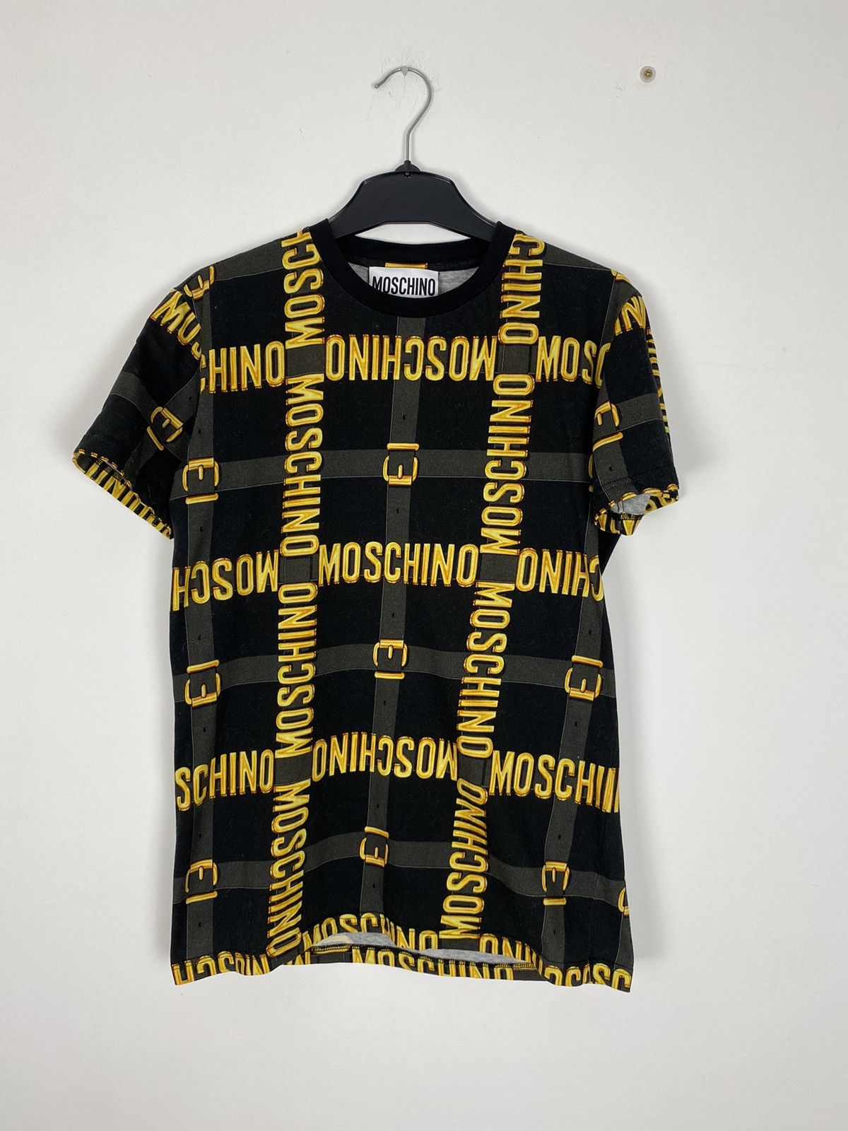 image of Moschino Lapped Belt T-Shirt Couture! Milano Tee Y2K Gold, Men's (Size Small)