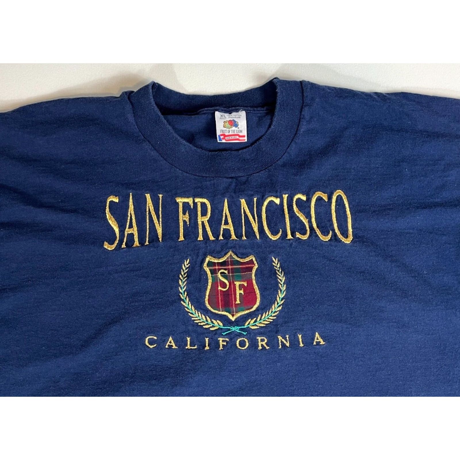 Fruit Of The Loom VINTAGE San Francisco 90s Fruit of the Loom T-Shirt Embroidered XL Men’s 100% Cotton Blue Short Sleeve Crew Neck, Made in USA Size US XL / EU 56 / 4 - 3 Thumbnail
