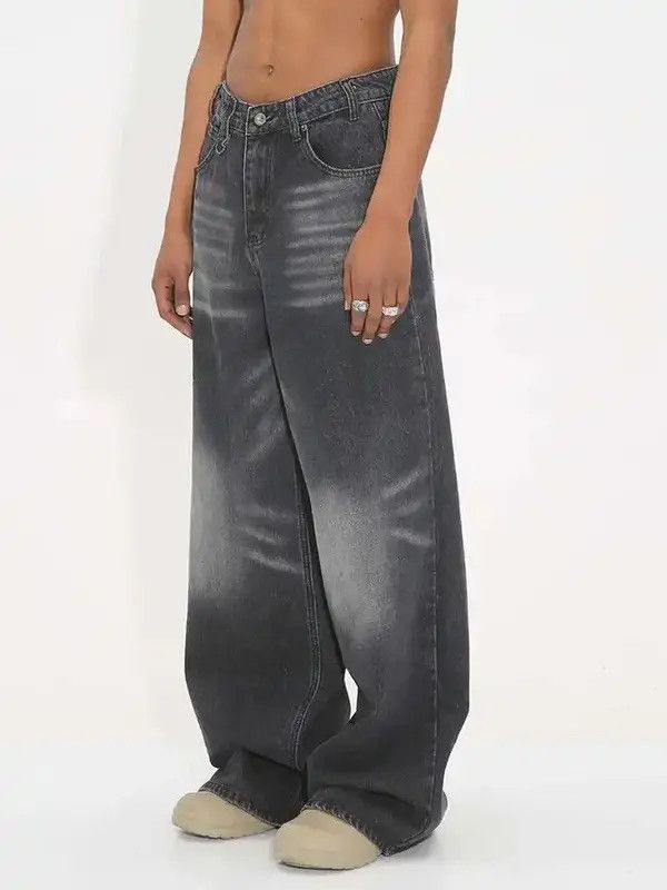 Y2K Washed Black Retro Straight Wide-leg Jean