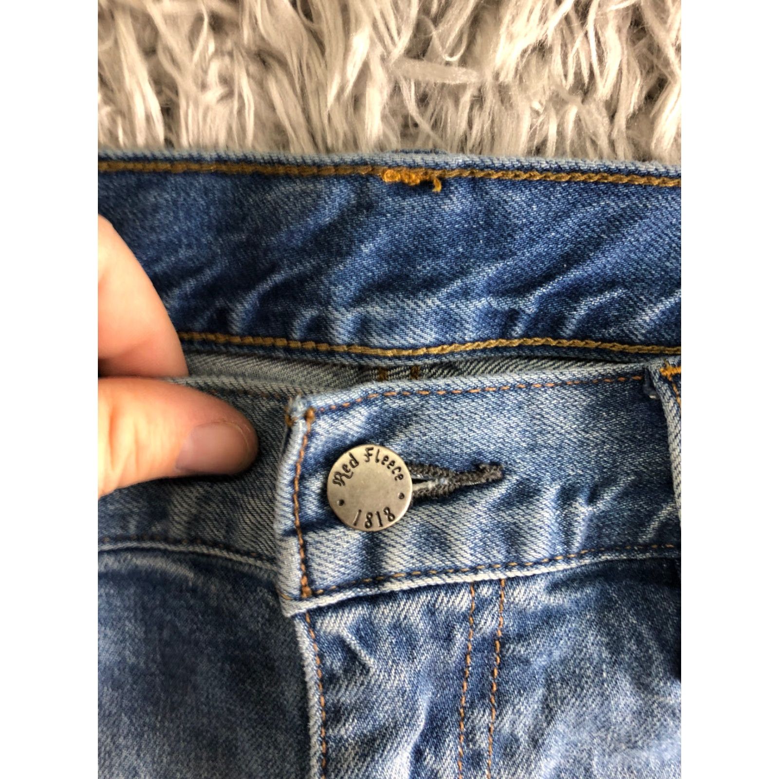 Denime Red Fleece Jeans Size 36x30 Mens Mid Rise Straight Leg Med Wash Blue Denim Jeans Size US 36 / EU 52 - 7 Thumbnail