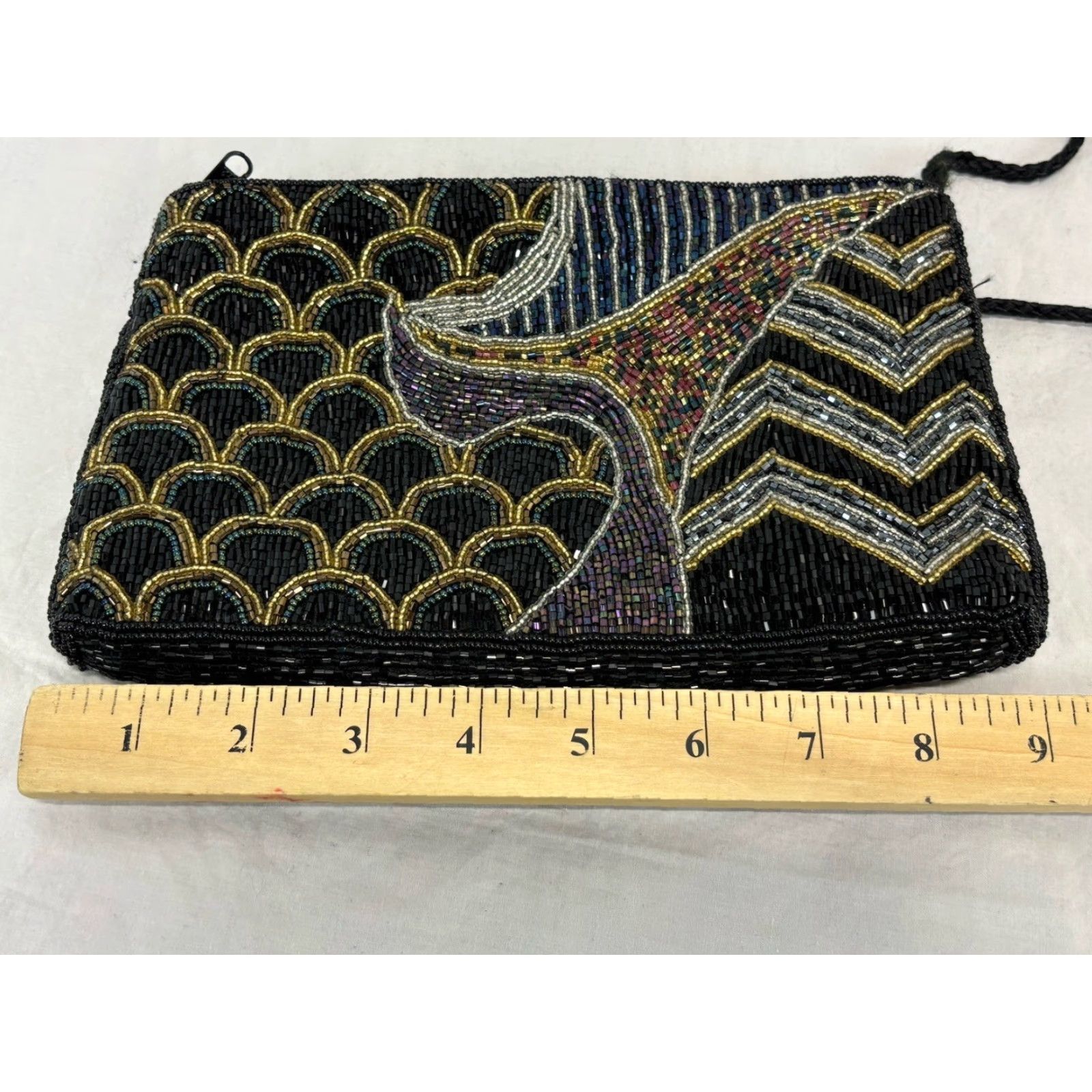 CLOSED VINTAGE Handmade Beaded Shoulder Purse Bag Women Formal Black Eveningwear Zip Close Size ONE SIZE - 7 Thumbnail