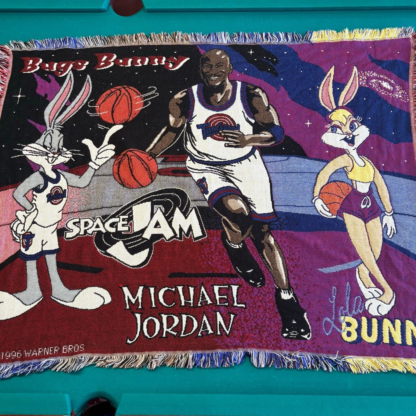 Warner Bros Vintage Space Jam 1996 Bugs Bunny Michael Jordan Blanket Size ONE SIZE - 1 Thumbnail