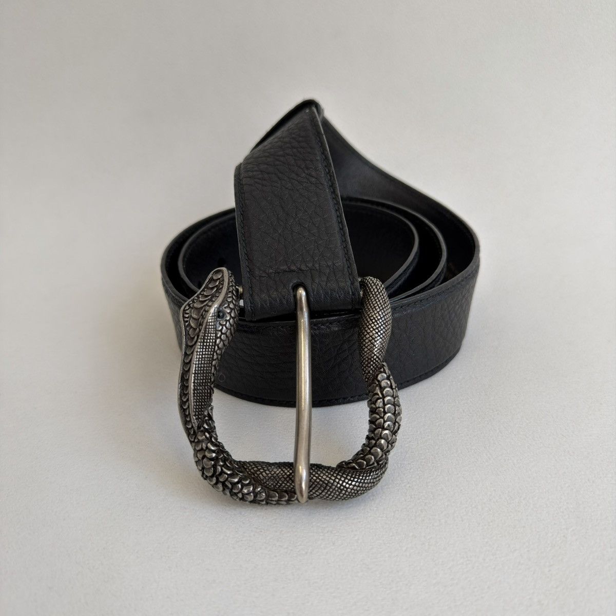 Prada Black Leather Metal ‘Serpent Buckle’ Belt Size ONE SIZE - 12 Thumbnail