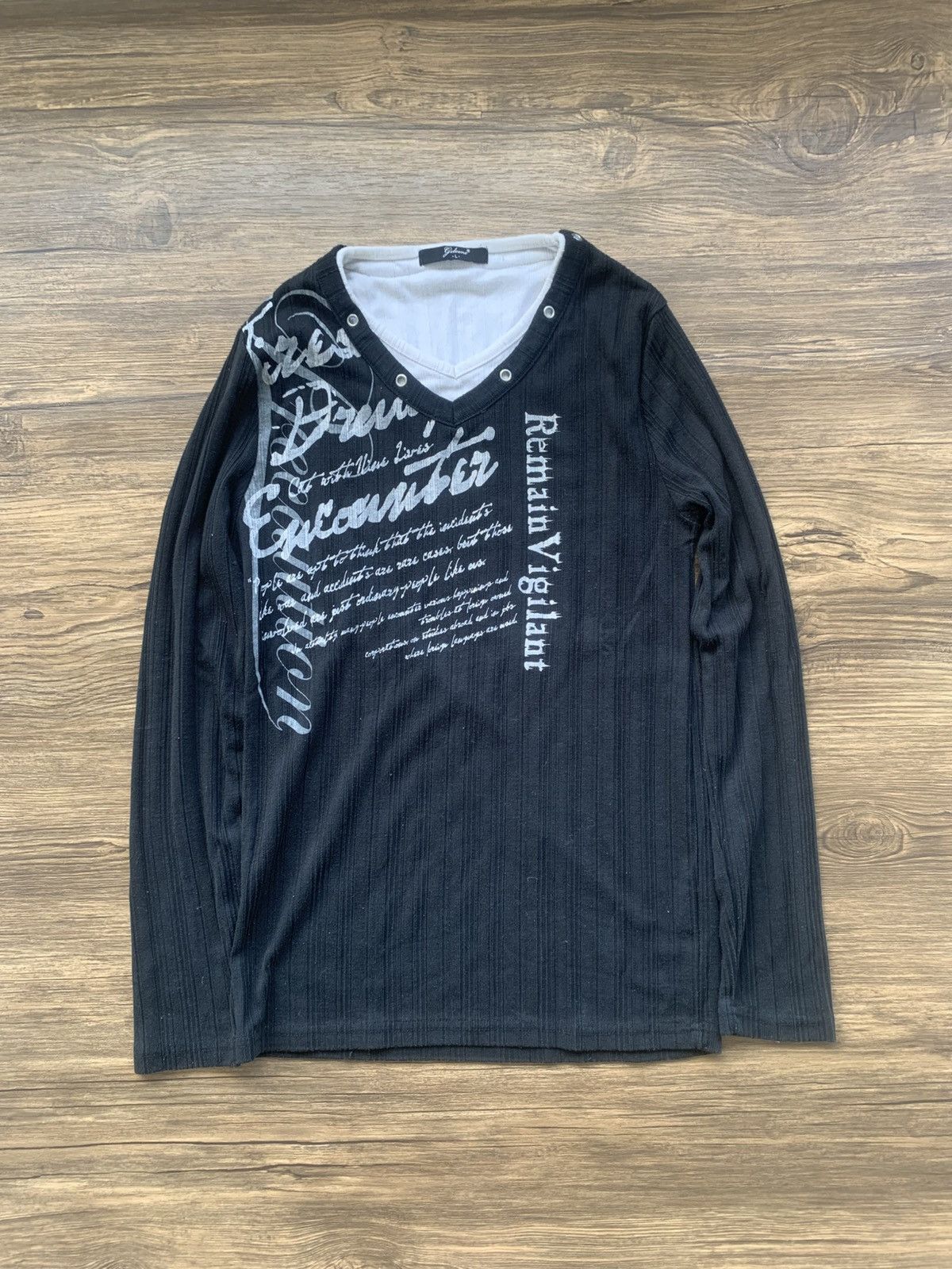 20471120 2000s japanese archive geleone double layer poem longsleeve Size US L / EU 52-54 / 3 - 1 Thumbnail