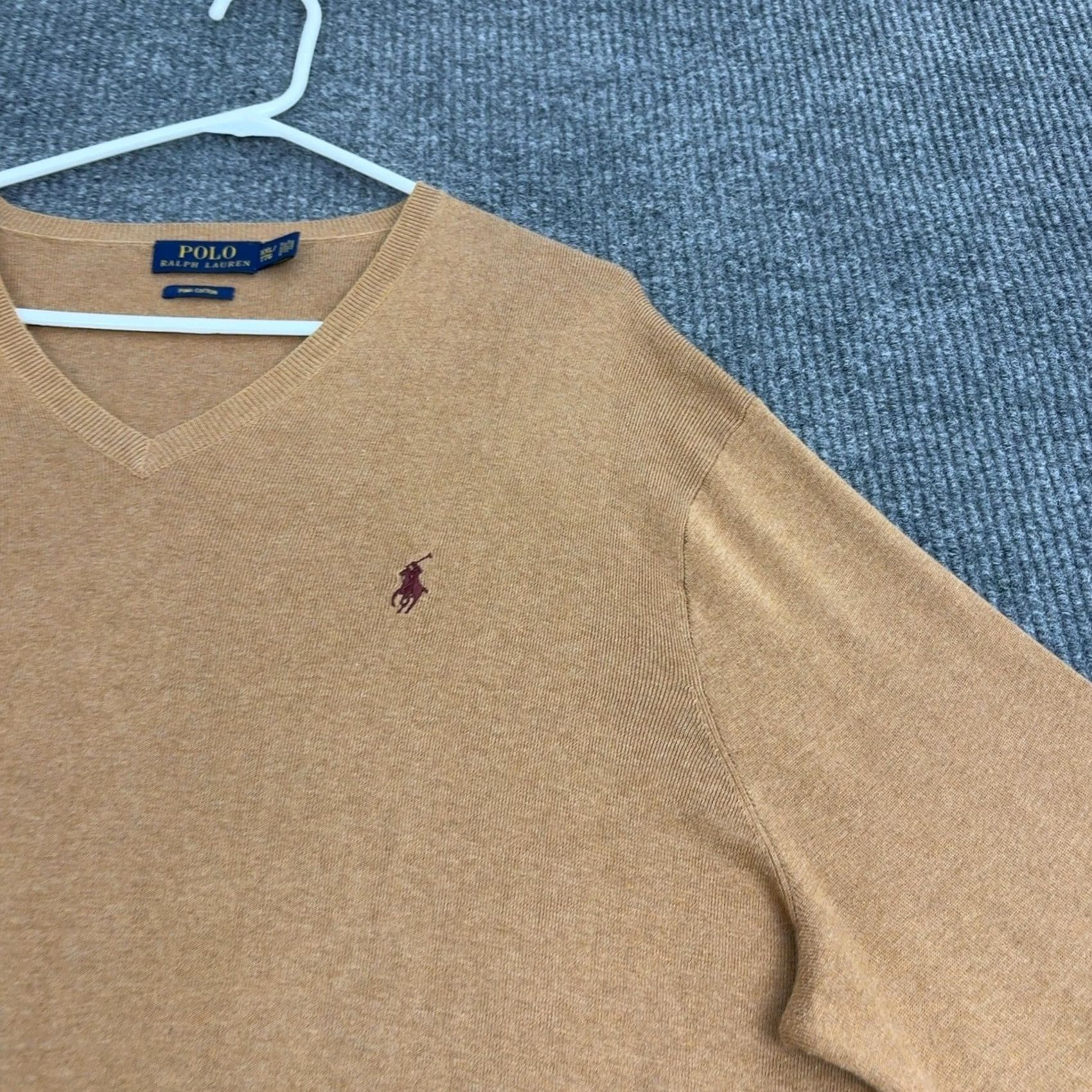 Polo Ralph Lauren Polo Ralph Lauren Sweater Mens XXL V-Neck Long Sleeve Pima Cotton Tan Beige Classic Preppy Logo Embroidered Pullover Size US XXL / EU 58 / 5 - 3 Thumbnail