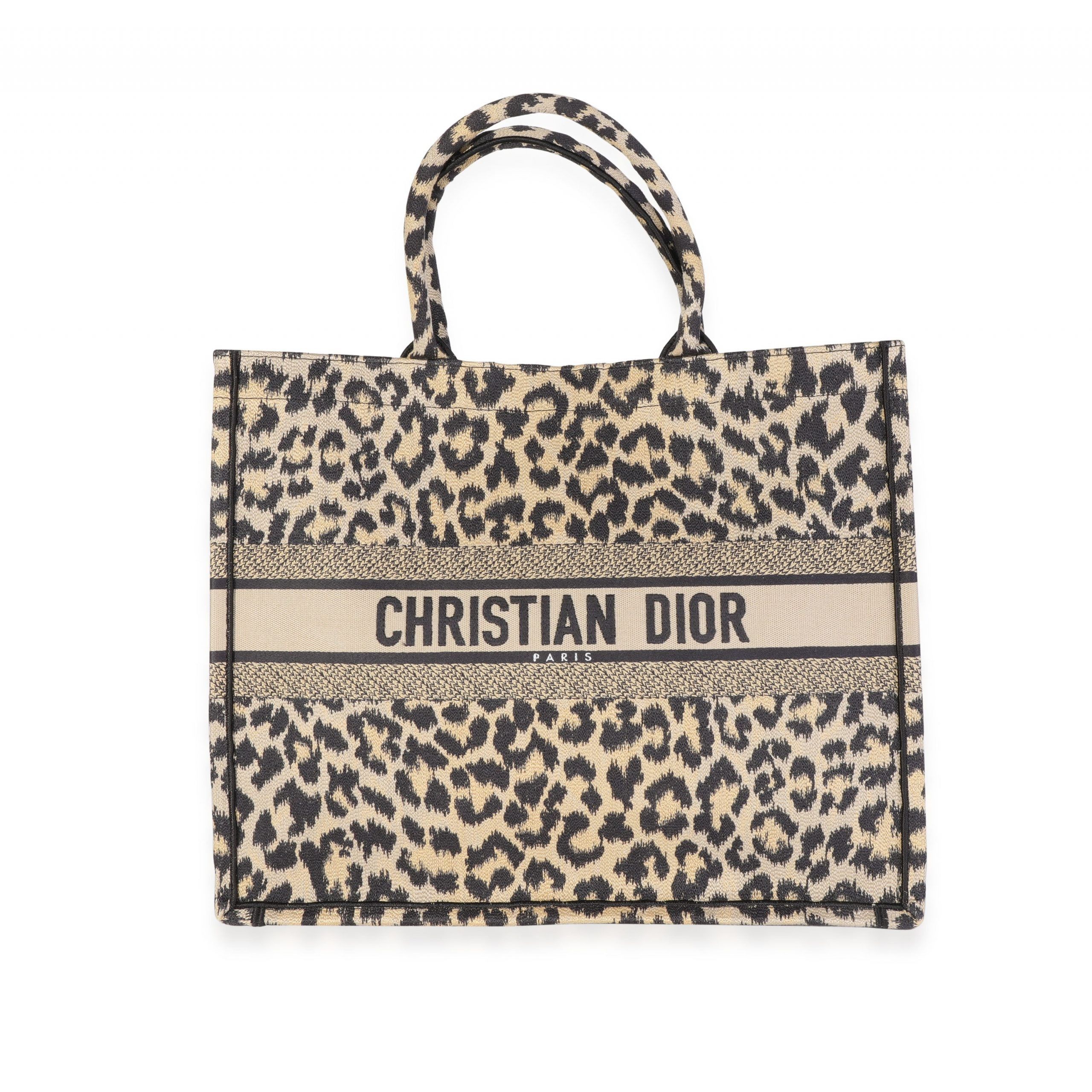 image of Dior Black & Beige Leopard Mizza Embroidery Large Book Tote, Women's