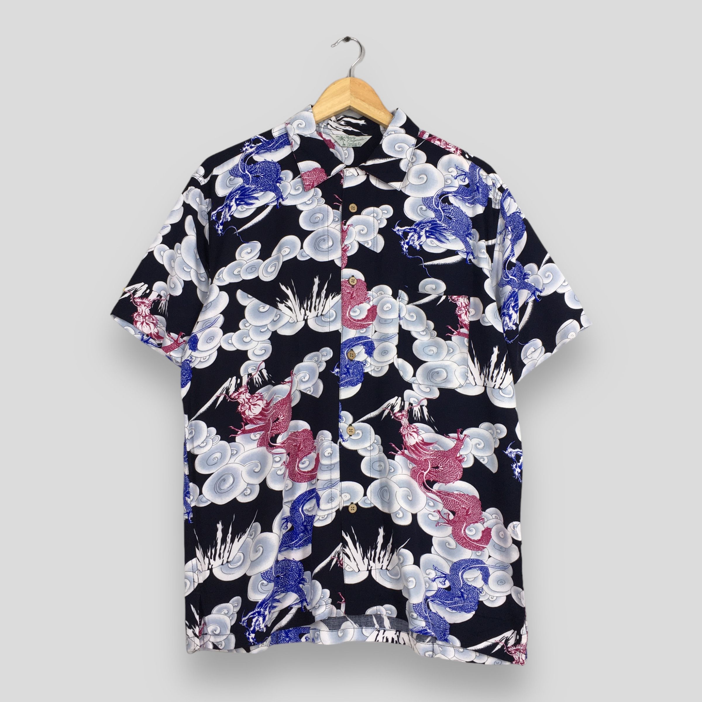 image of Aloha Wear x Hawaiian Shirt Vintage 80's Rockabilly Hawaiian Japanese Dragon Shirt Large, Men's