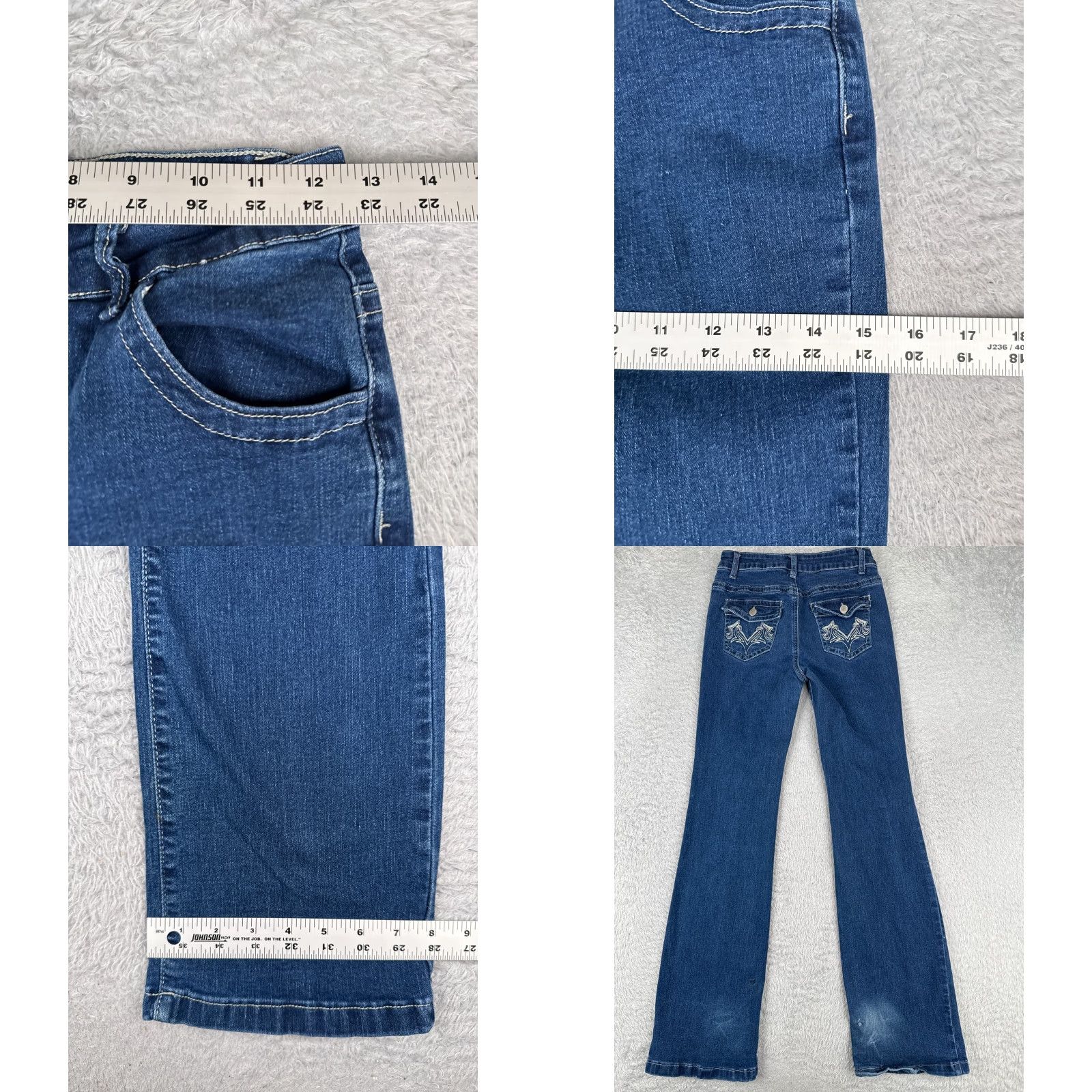 Shein Shein Jeans Women Bootcut 26 Blue Denim Embroidered Mid Rise 26x31 Slim Stretch Distressed Cotton Blend Size 26" / US 2 / IT 38 - 9 Thumbnail
