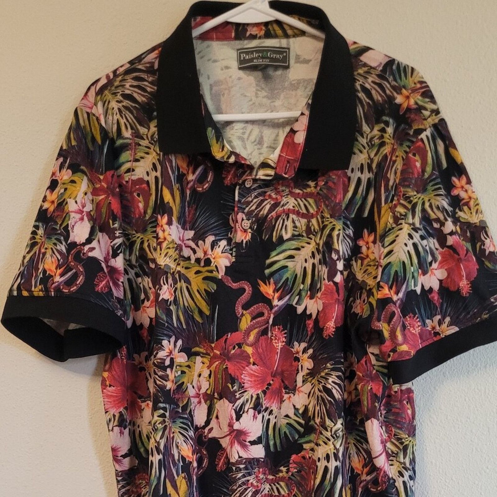 Naissance Paisley & Gray Slim Fit Polo XXL - Tropical Snake Floral Size US XXL / EU 58 / 5 - 1 Thumbnail