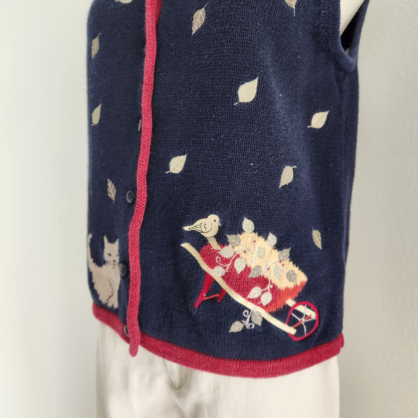 Vintage Vintage 90s Navy Blue Fall Knit Sleeveless Sweater Vest S Size S / US 4 / IT 40 - 4 Thumbnail