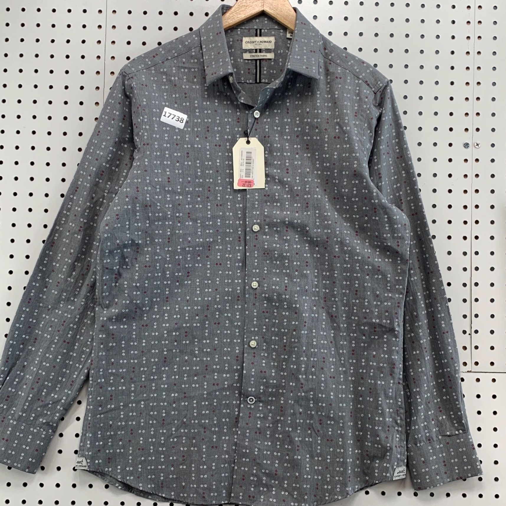Vintage Crosby & Howard Button-Up Shirt Mens Medium Gray Stretch Polka Dot Adult M Men Size US M / EU 48-50 / 2 - 6 Thumbnail