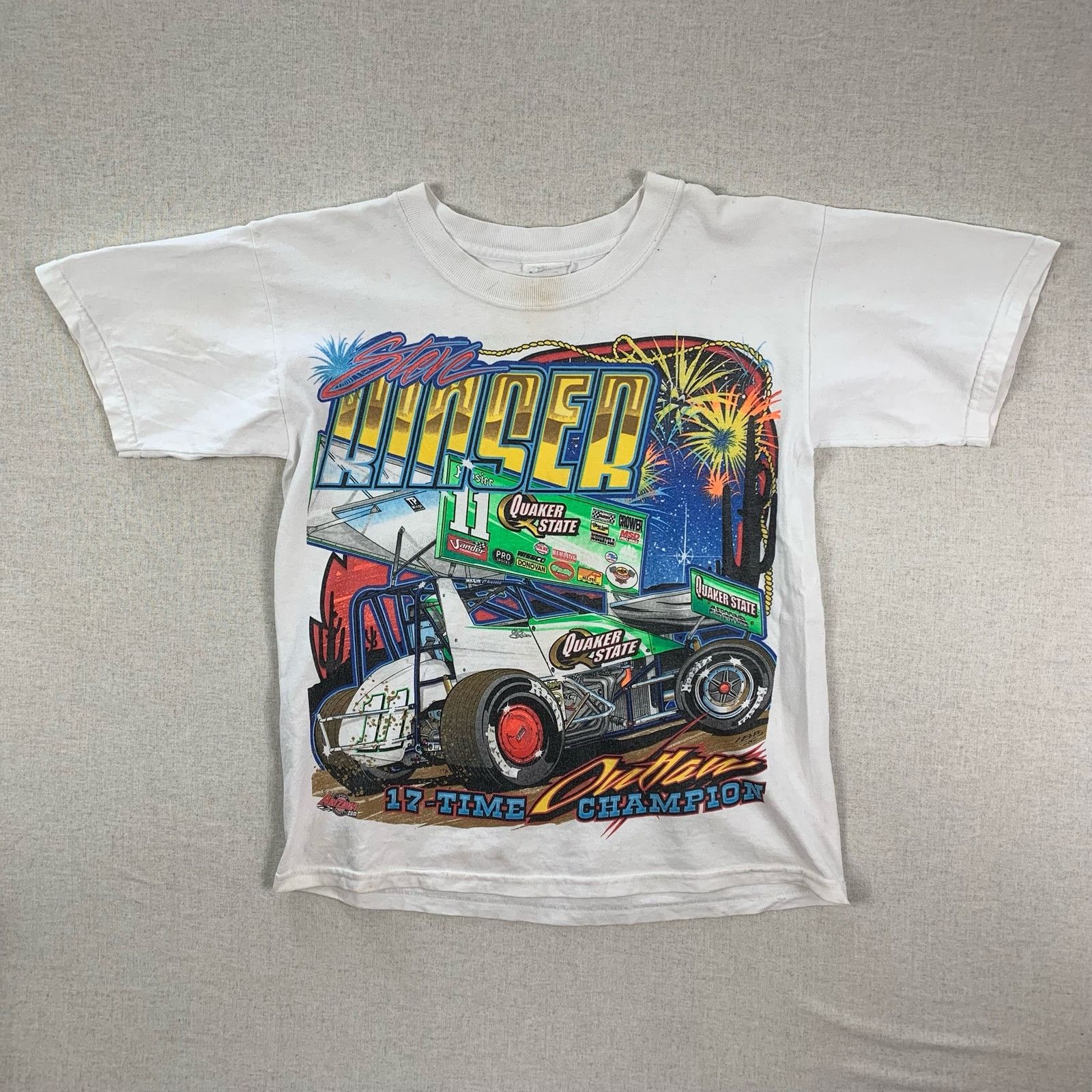 Vintage Single Stitch Quaker State Racing online T-Shirt Steve Kinser Size L White