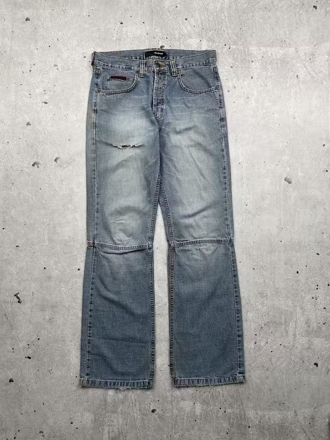 image of Archival Clothing x Avant Garde Vintage Flared Ripped Worn Jeans in Blue, Men's (Size 32)