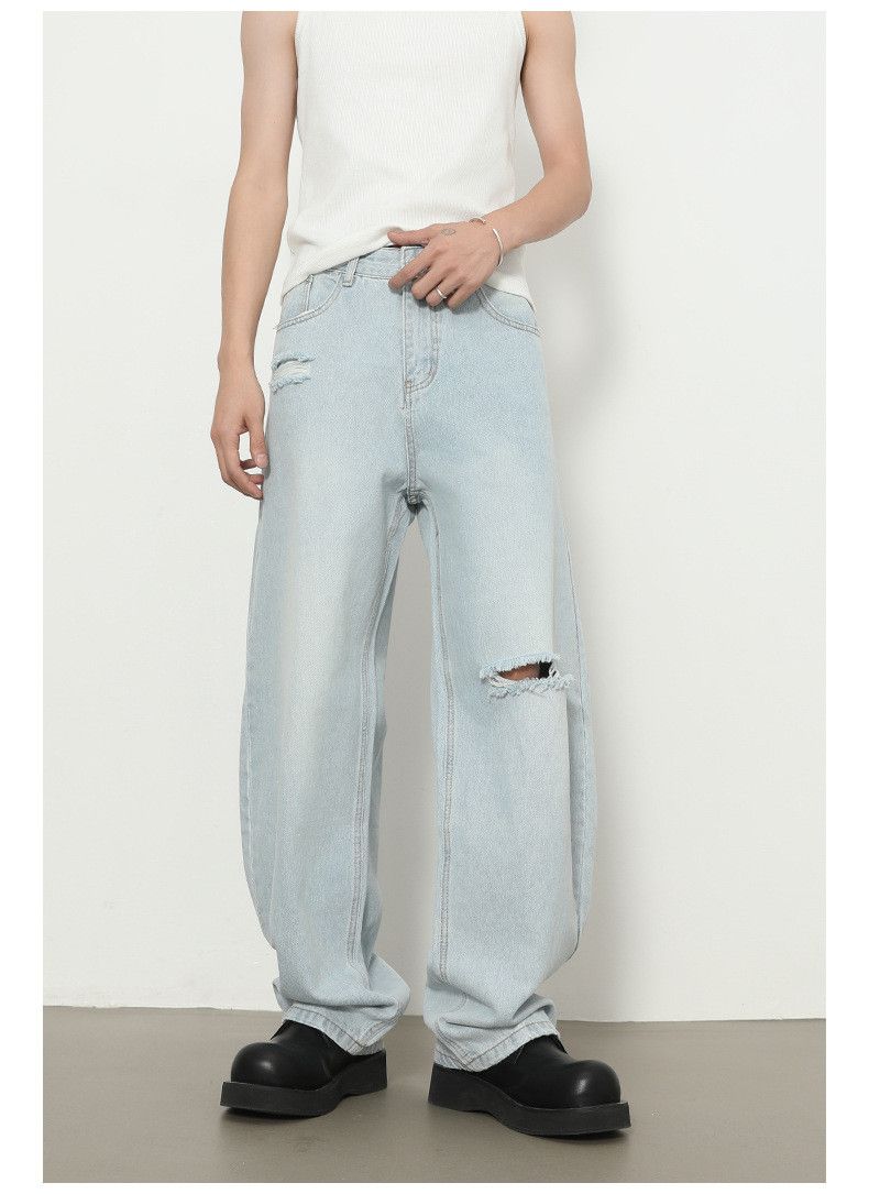 Japanese Brand American retro loose straight leg ripped curved jeans Size US 32 / EU 48 - 2 Thumbnail