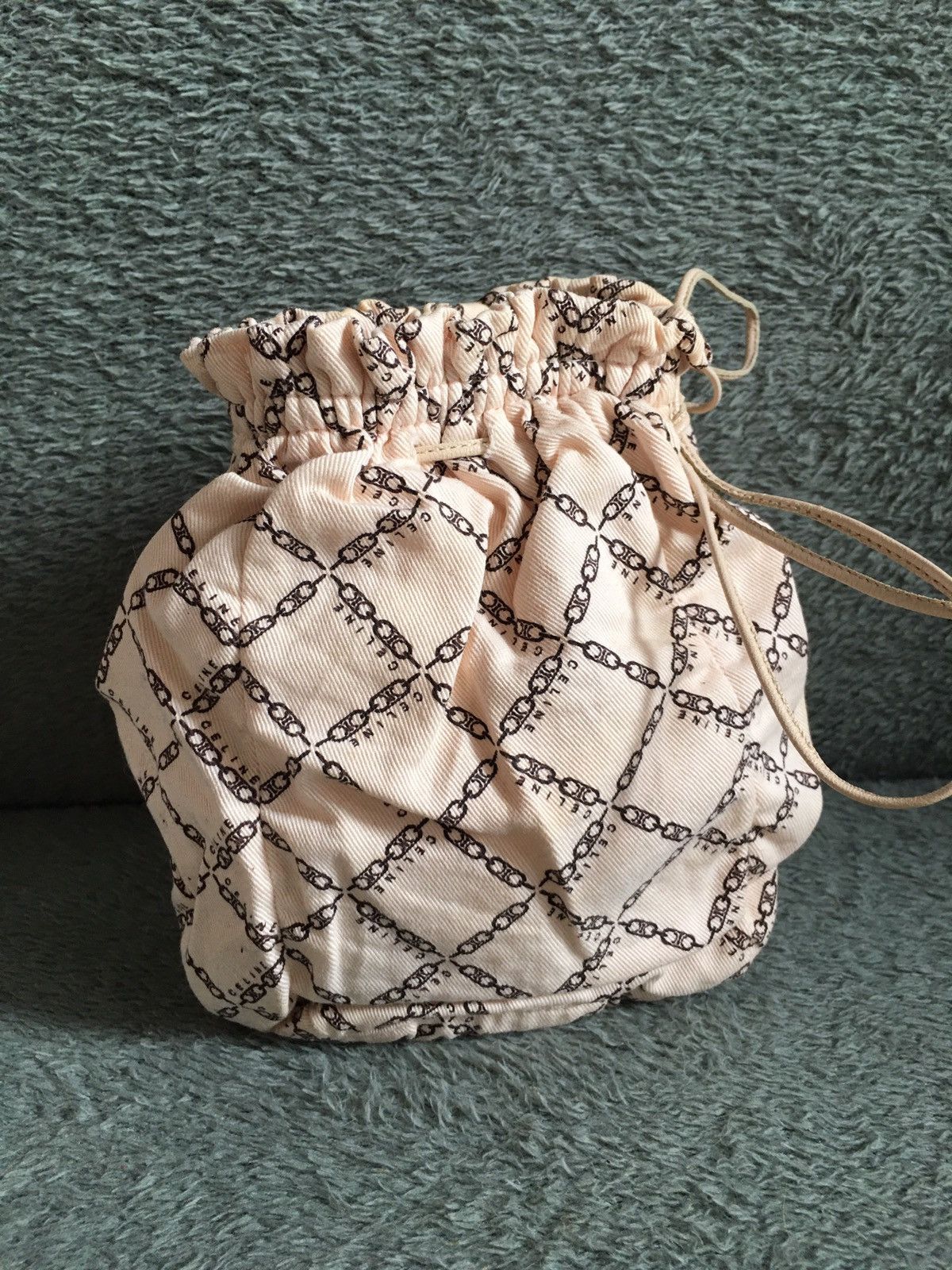 Celine Céline CELINE Canvas Drawstring Pouch Beige Monogram Bag Size ONE SIZE - 1 Thumbnail