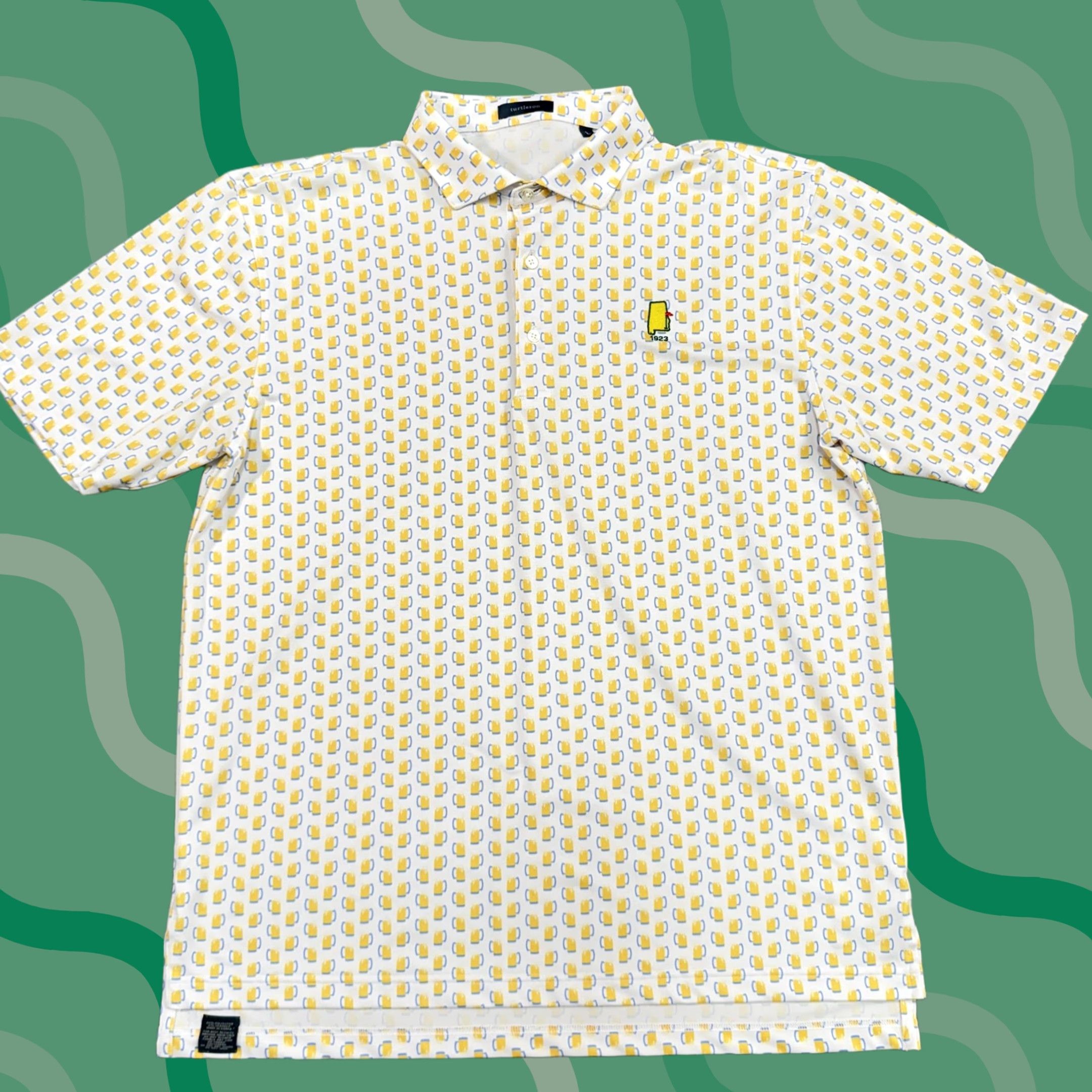 Vintage Turtleson Polo Shirt Mens L White Yellow Golf Print Stretch Breathable Casual Short Sleeve Collared Size US L / EU 52-54 / 3 - 1 Thumbnail