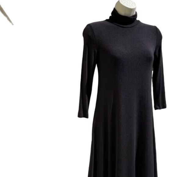 Vintage Amour Vert Dress Women XS Black Mini Swing Knit Turtleneck Long Sleeve Size XS / US 0-2 / IT 36-38 - 2 Thumbnail