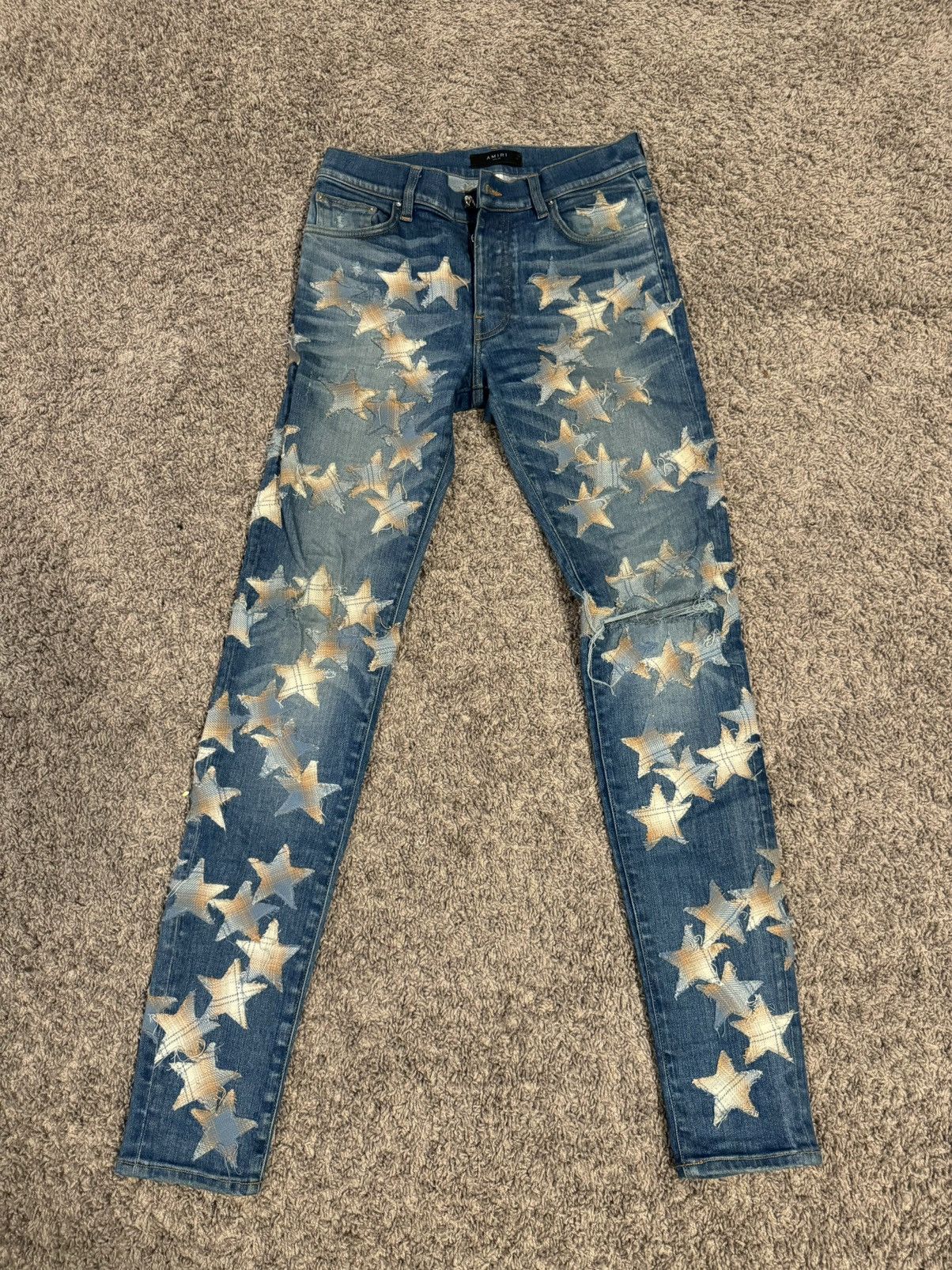 AMIRI Blue Flocked Paisley Bandana Jeans Amiri