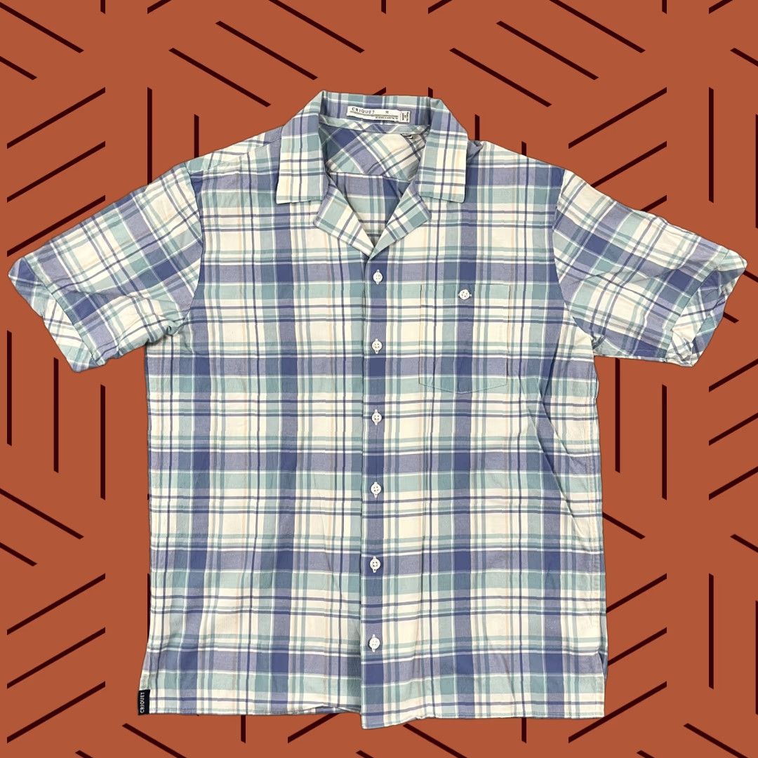 Vintage Criquet Shirt Mens M Blue White Plaid Performance Button Up Short Sleeve Shirt Size US M / EU 48-50 / 2 - 1 Thumbnail