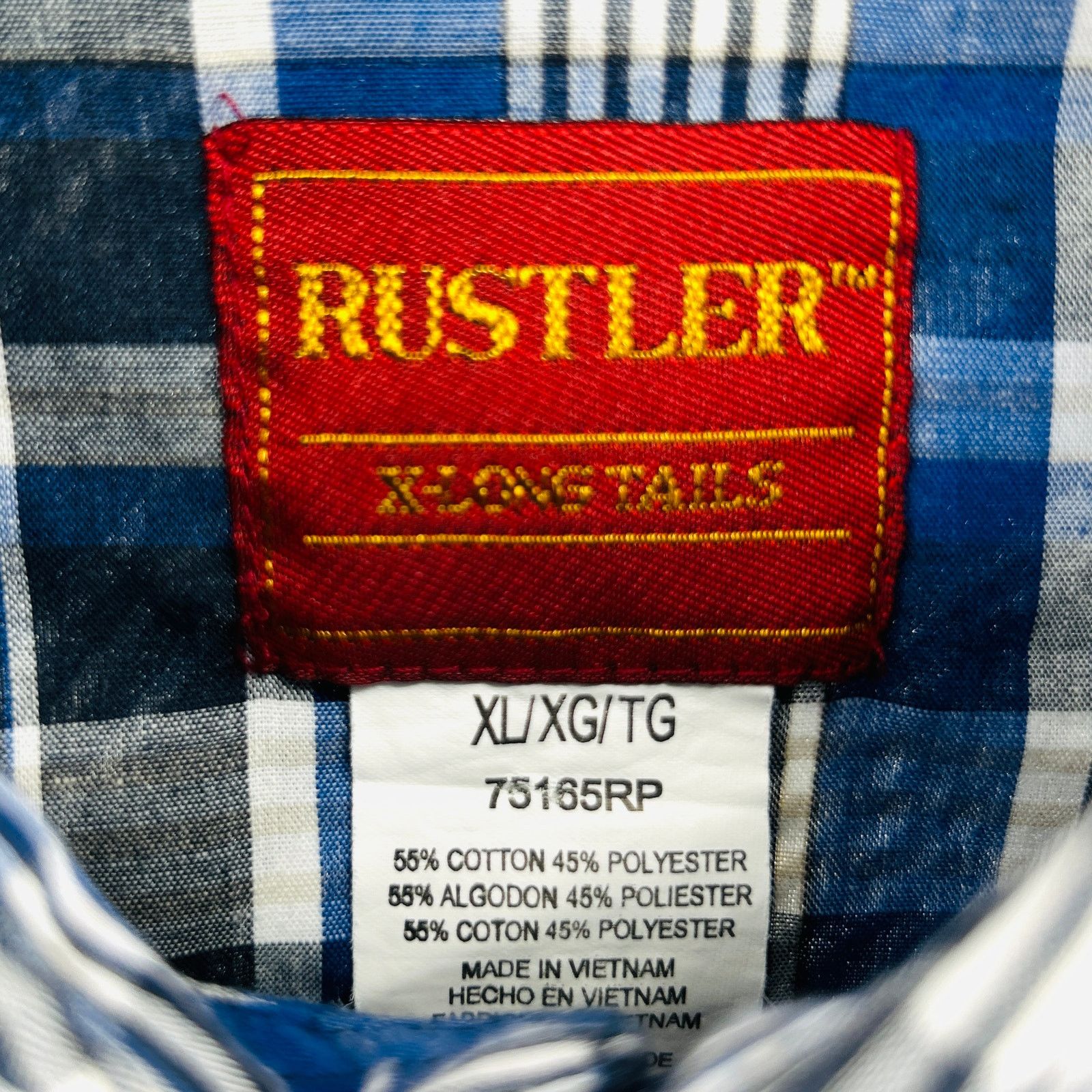 Rustler Blue Black Plaid Cotton Blend Western Pearl Snap Shirt Size US XL / EU 56 / 4 - 6 Thumbnail