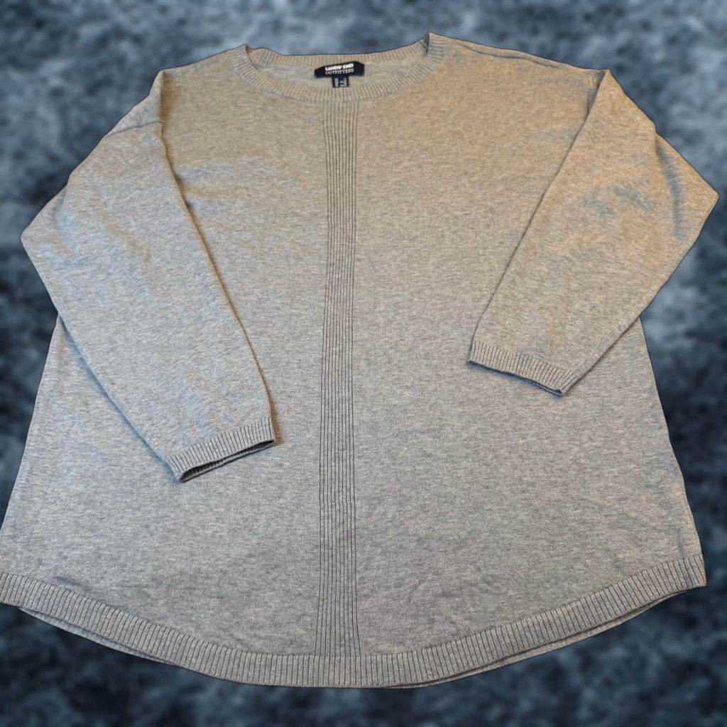 Lands' End Lands' End Outfitters Gray Cotton Modal Ribbed Crew Neck Sweater Womens Plus 1X Size XL / US 12-14 / IT 48-50 - 1 Thumbnail