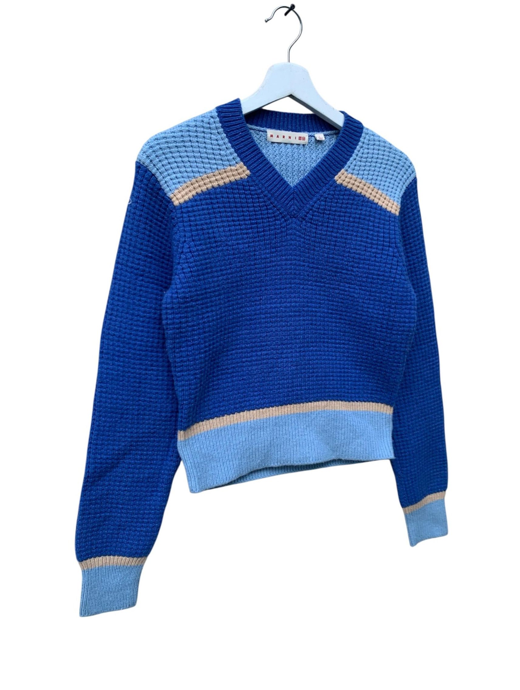 Marni × Uniqlo MARNI X UNIQLO Knitted Blue Sweater V neck Color Block Size US L / EU 52-54 / 3 - 3 Thumbnail