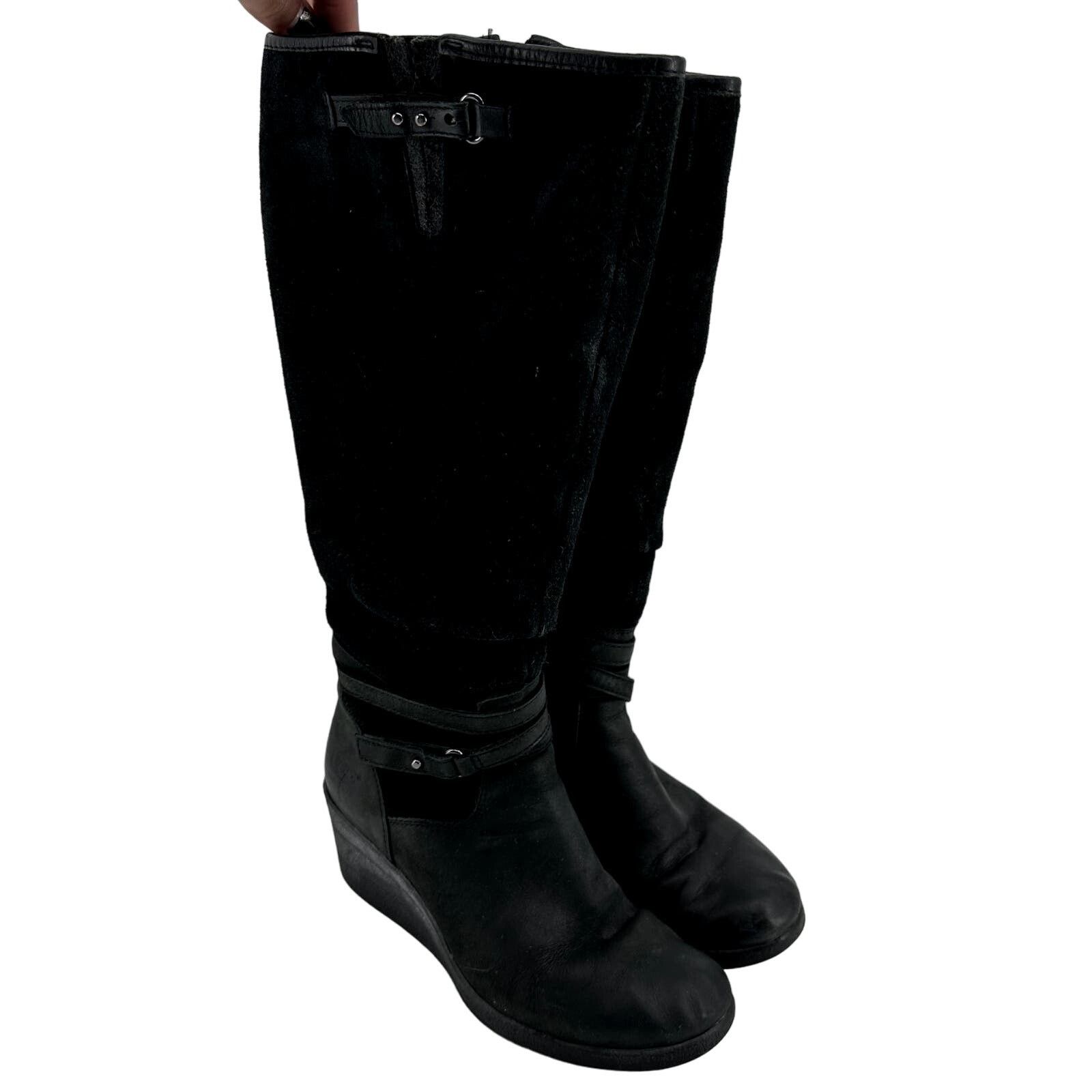 UGG Lesley Black Leather Wedge Knee Boots Size online 6