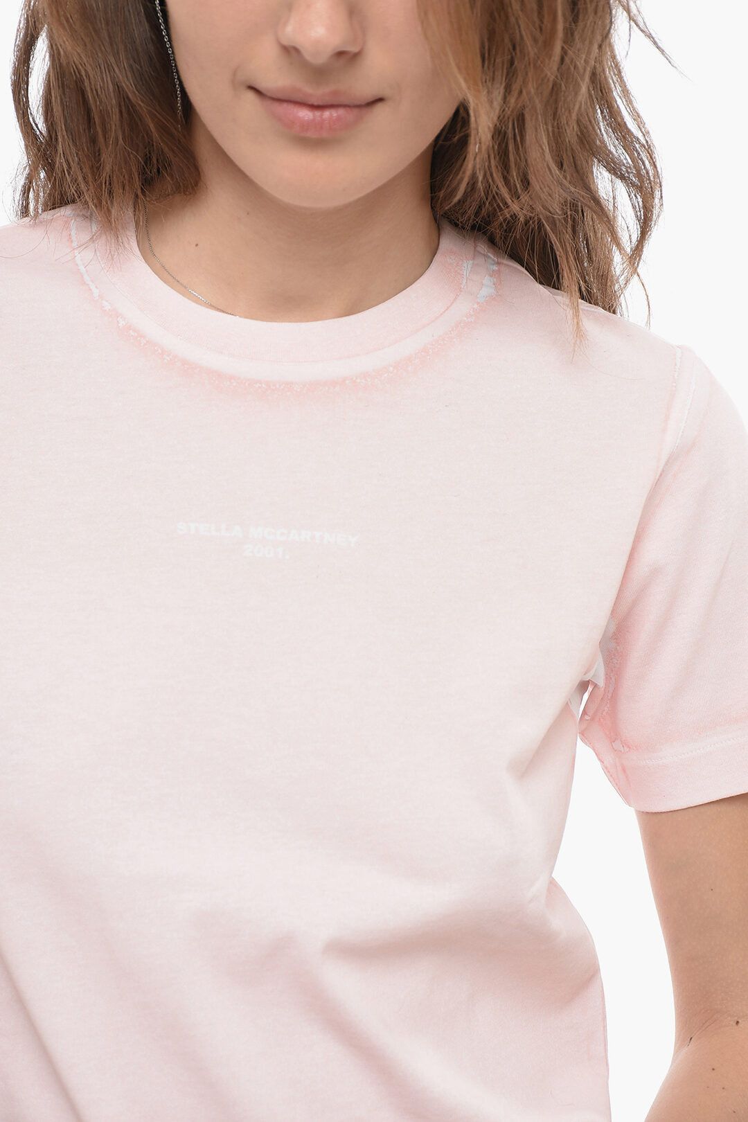 Stella McCartney og1mm0824 Crew Neck Tie Dye Cotton T-Shirt in Light Pink Size S / US 4 / IT 40 - 3 Thumbnail
