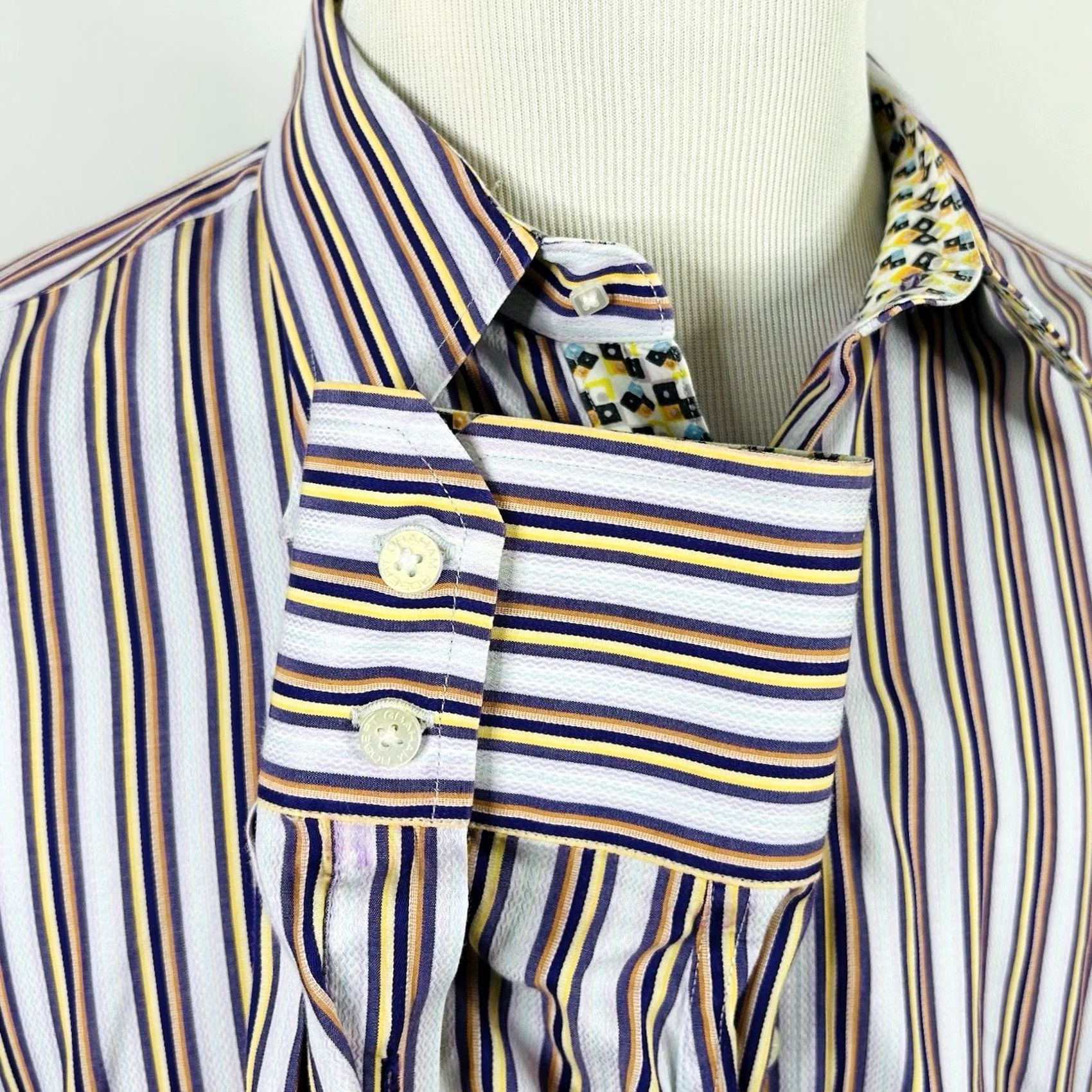 Robert Graham Robert Graham 2XL Signature Geometric Flip Cuff Shirt Purple Striped Button-Front Shirt Mens Size US XXL / EU 58 / 5 - 4 Thumbnail