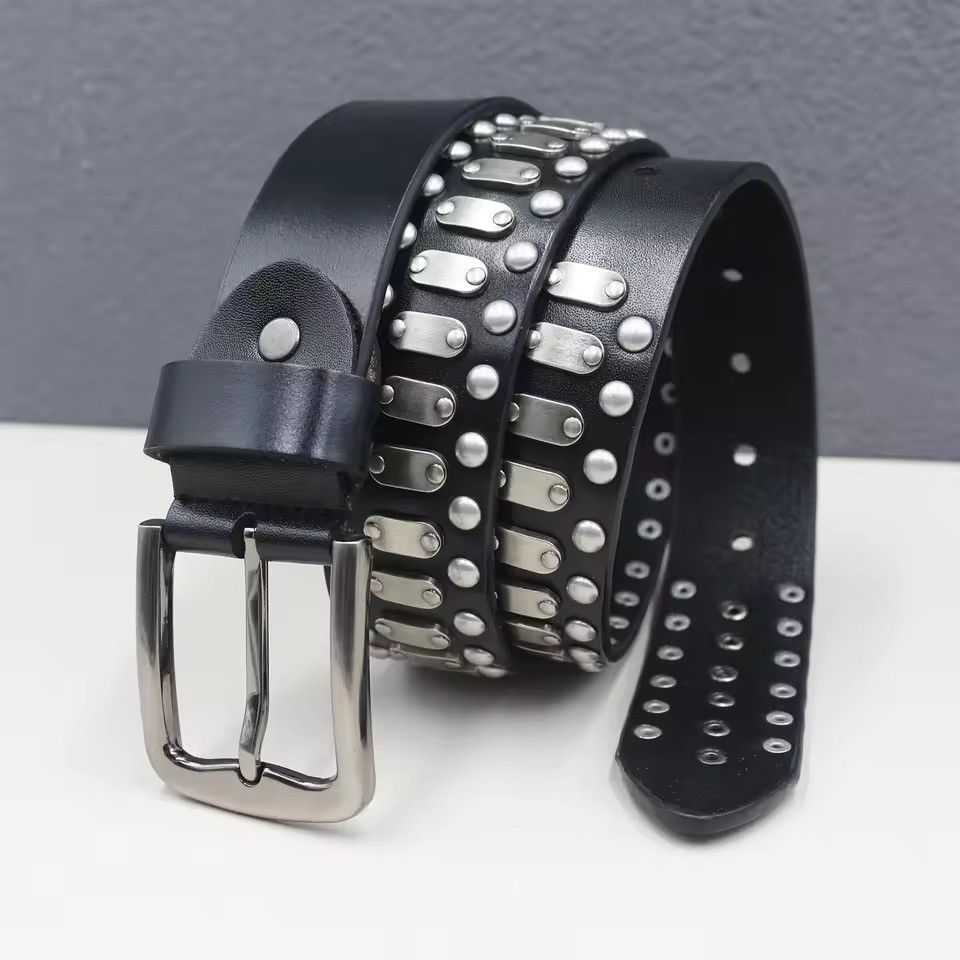 Japanese Brand Studded Black Leather Belt - Y2K Grunge Bikercore G3.8cm Size ONE SIZE - 2 Thumbnail