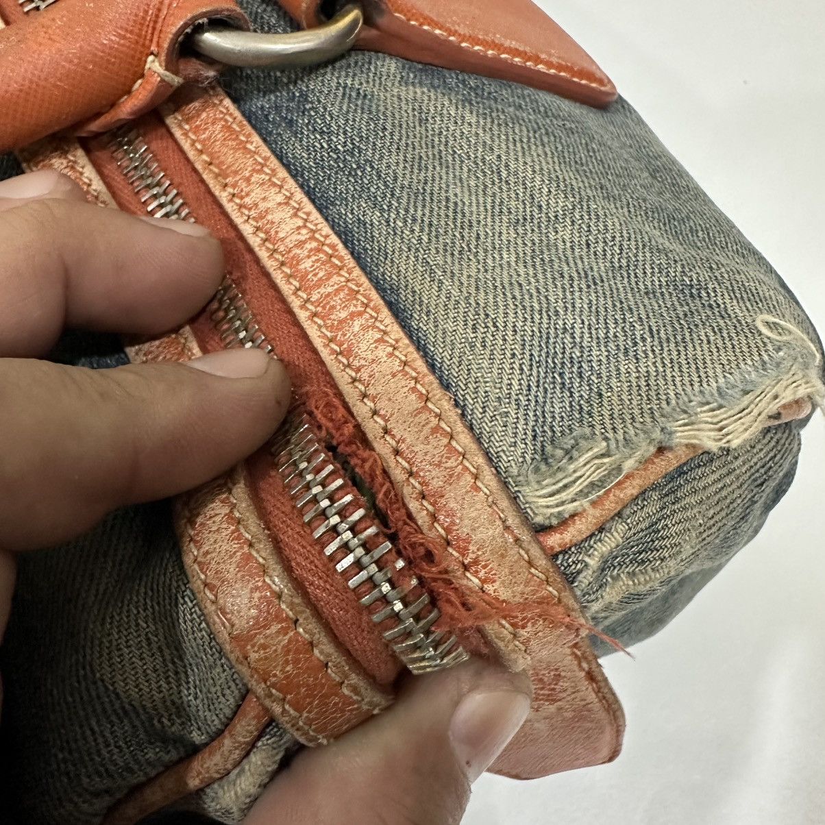 Prada PRADA DISTRESSED DENIM BAULETTO 2 WAY BOSTON BAG Size ONE SIZE - 16 Thumbnail