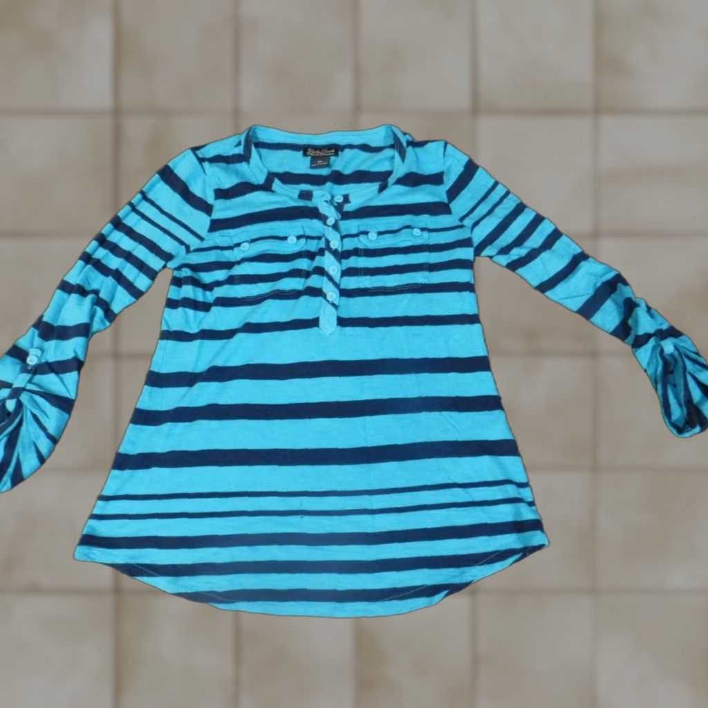 Lucky Brand Lucky Brand Blouse Shirt Womens XS Blue Striped Crew Neck Long Sleeve Casual Regular Cotton Modal Down Stretch Size XS / US 0-2 / IT 36-38 - 1 Thumbnail