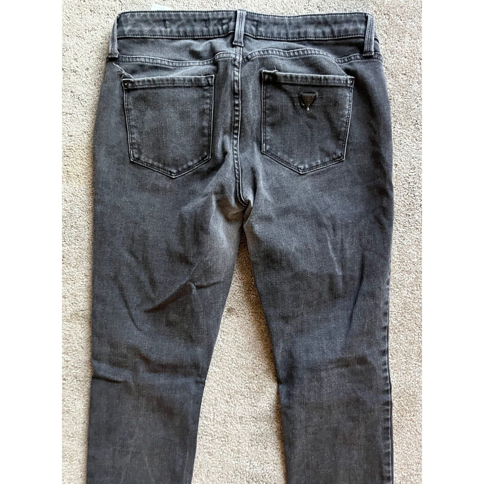 Guess Guess Jeans Power Skinny Women 29 Black Denim Low Rise Casual Distressed Jeans Cowboy Logo Modern Classic 29 in Womens Size 29" - 4 Thumbnail