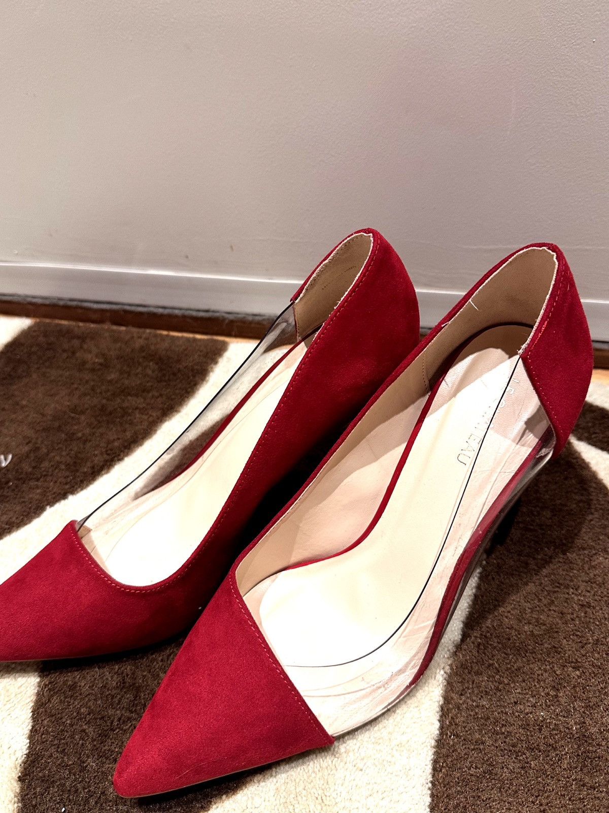 Le Chateau Le Château Red Suede PVC Panel Heels – Women’s Size 9 / 39 Size US 9 / IT 39 - 2 Thumbnail