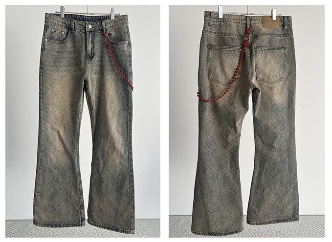 Japanese Brand × Vintage Retro cleanfit mud dyed flared jeans pants with pocket chain Size US 32 / EU 48 - 5 Thumbnail